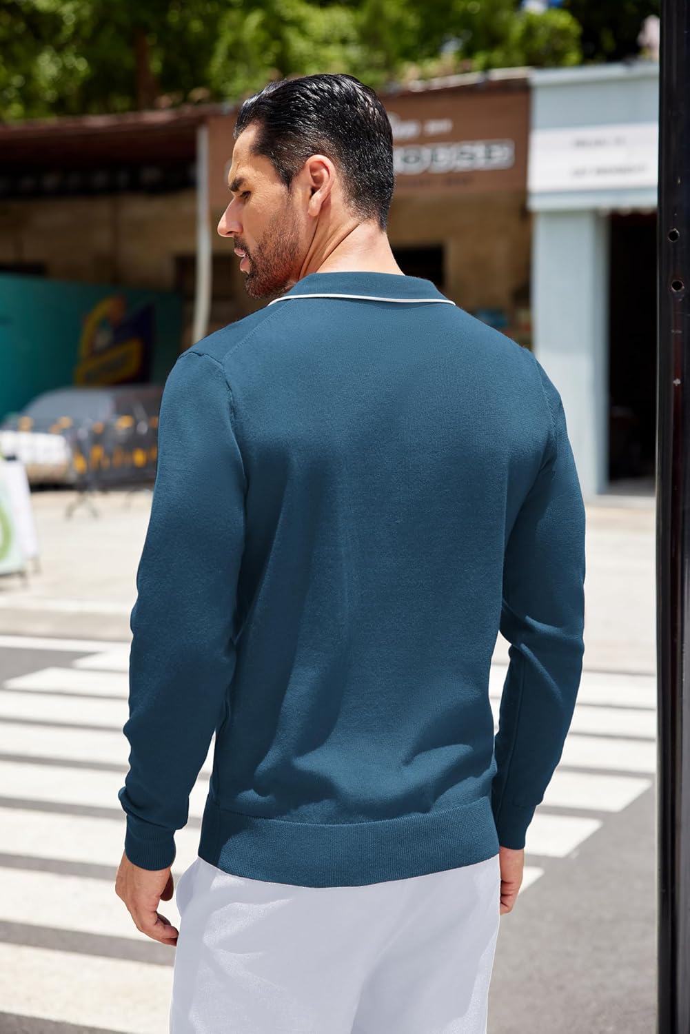 COOFANDY Mens Knit Polo Long Sleeve Collared Sweater Polo Business Casual Polos with Pocket - Image 4