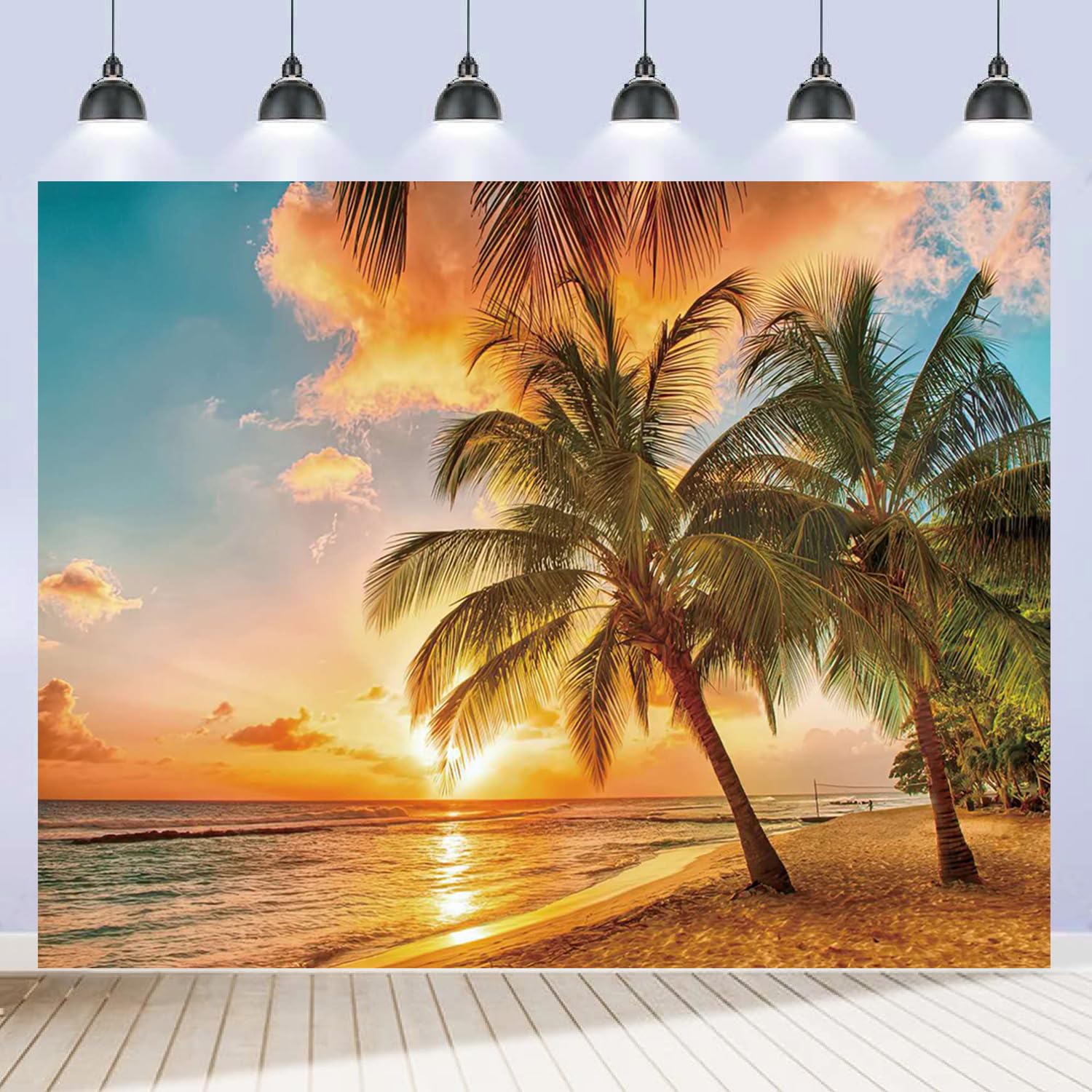 Beach Sunset Backdrop 10x8ft Summer Hawaiian Seaside Tropical Palm Trees Luau Party Photography Background Sea Hawaii Aloha Party Decorations Banner