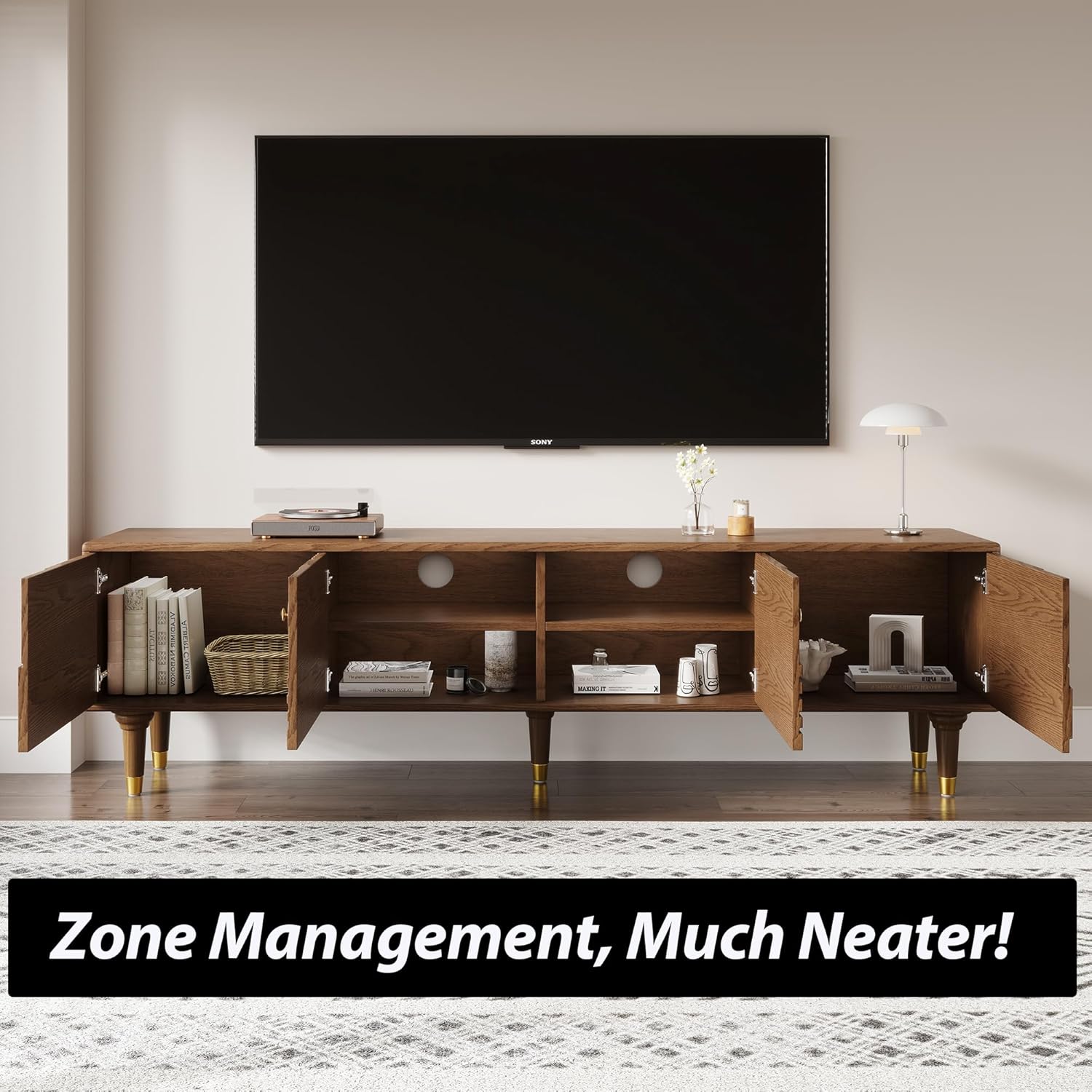 Mid-Century Modern Entertainment Center with Storage, 79" Large Wood TV Stand for Living Room Bedroom, Walnut TV Media Console for Home Office