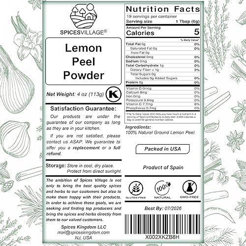 Miniatura 3 de SPICES VILLAGE Polvo de cáscara de limón natural para hornear, 4 onzas, cocinar y té de hierbas, certificado Kosher, sin gluten, sin OMG, vegano,