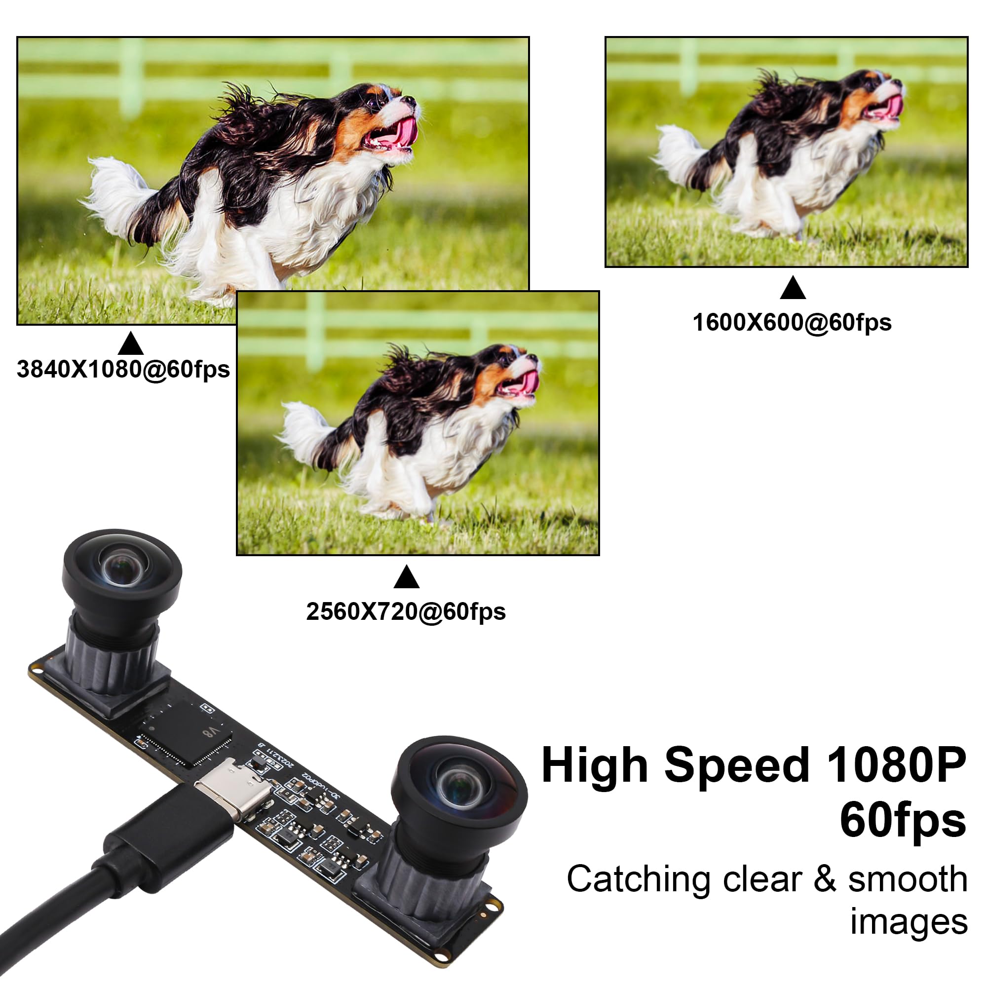 Svpro Module caméra USB Dual Lens 1080P 60fps UVC industriel carte de synchronisation d'enregistrement couleur avec double objectif M12, caméra grand angle sans distorsion pour 3D, VR,