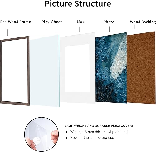 Miniatura 3 de Marco de fotos de madera negra de 11 x 14 pulgadas con paspartú de 8 x 10 pulgadas, marco de fotos de madera maciza con acabado venner y parte