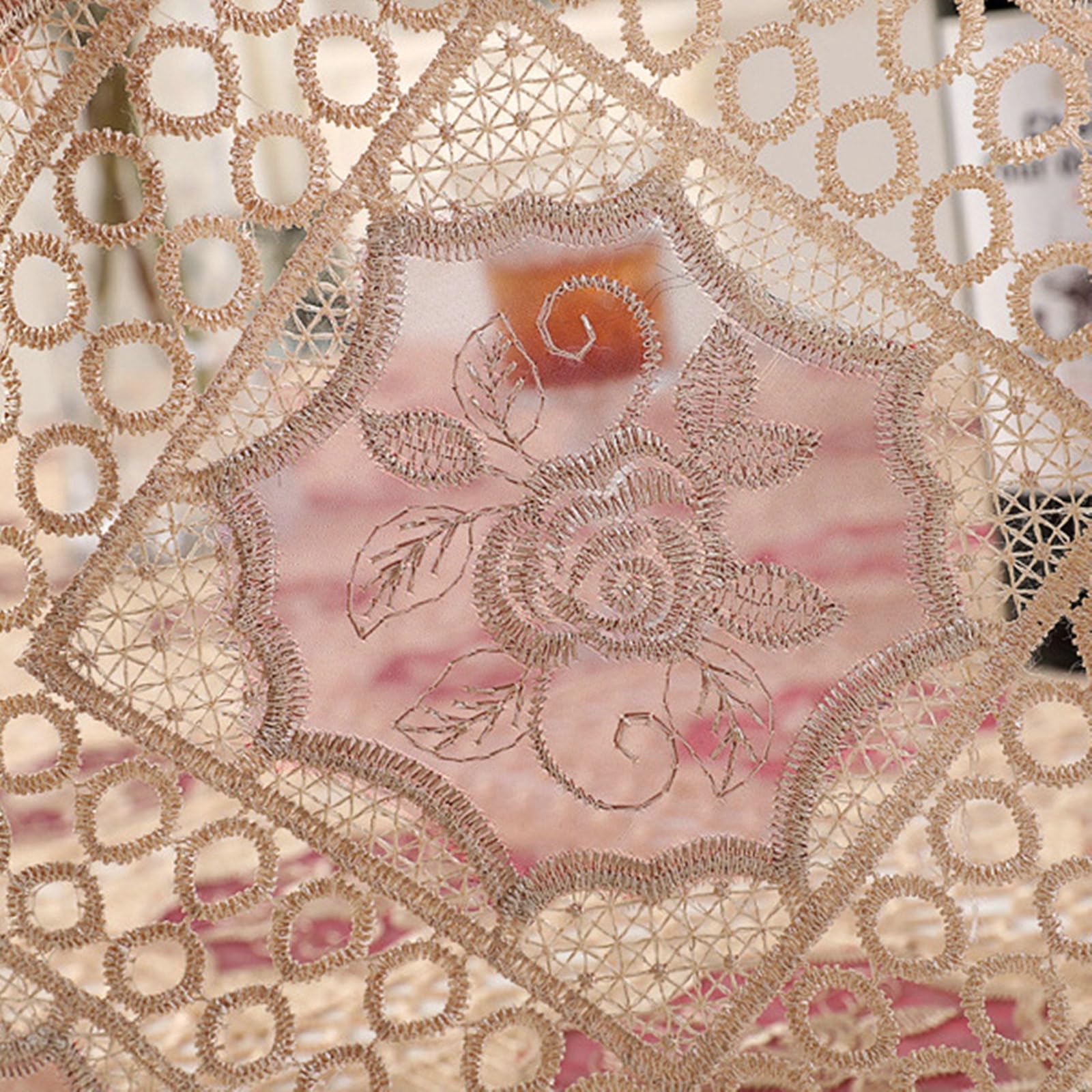 Nappe Rectangulaire 150x250 cm, Dentelle Ajourée Brodée de Fleurs