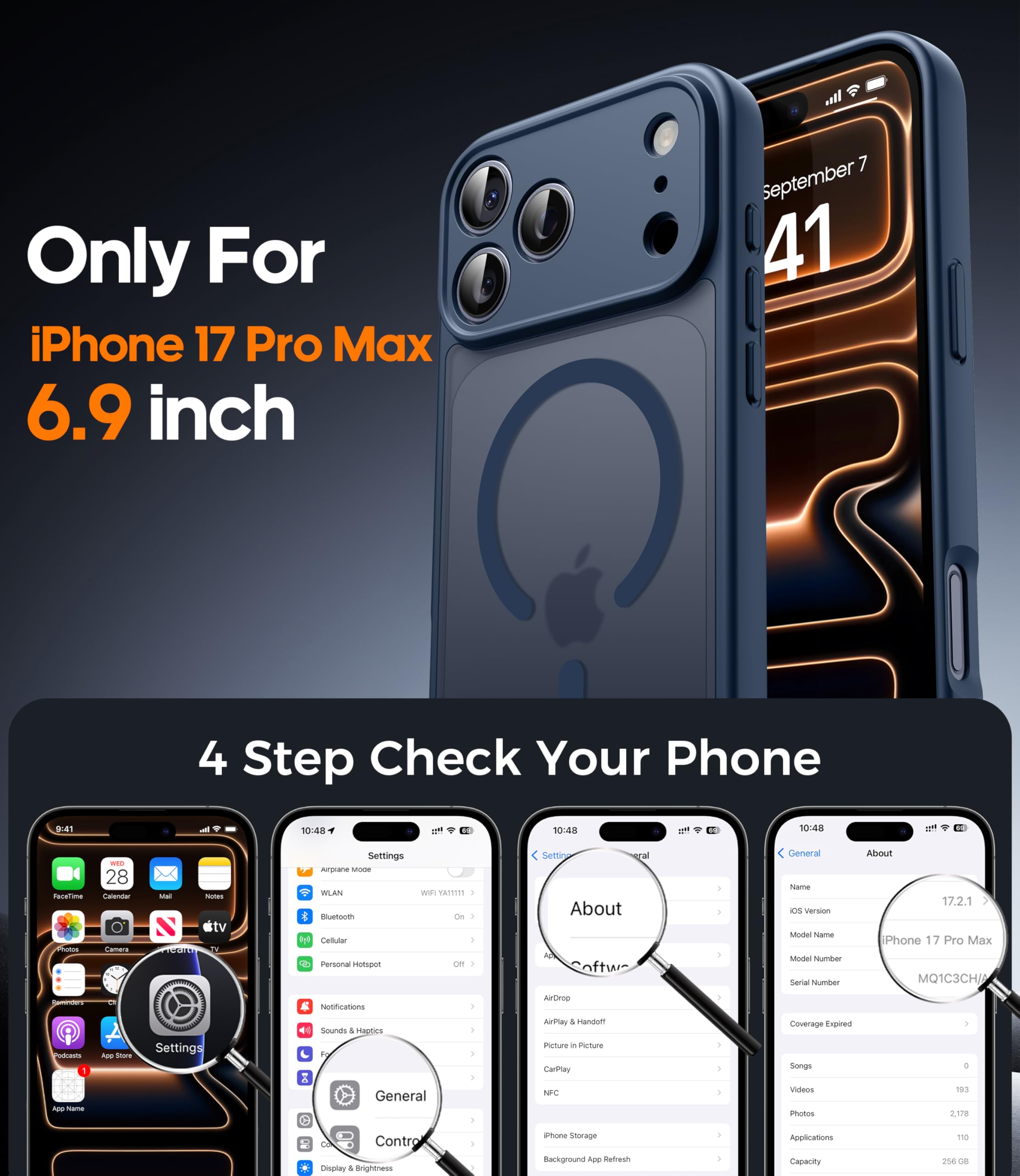 FLLAO Magnetica Cover per iPhone 17 Pro Max e 2 Pellicole in Vetro Temperato, Custodia iPhone 17 Pro Max Compatibile con Magsafe, Traslucida Opaca Sottile Antiurto Protettiva Case, Blu Tempesta