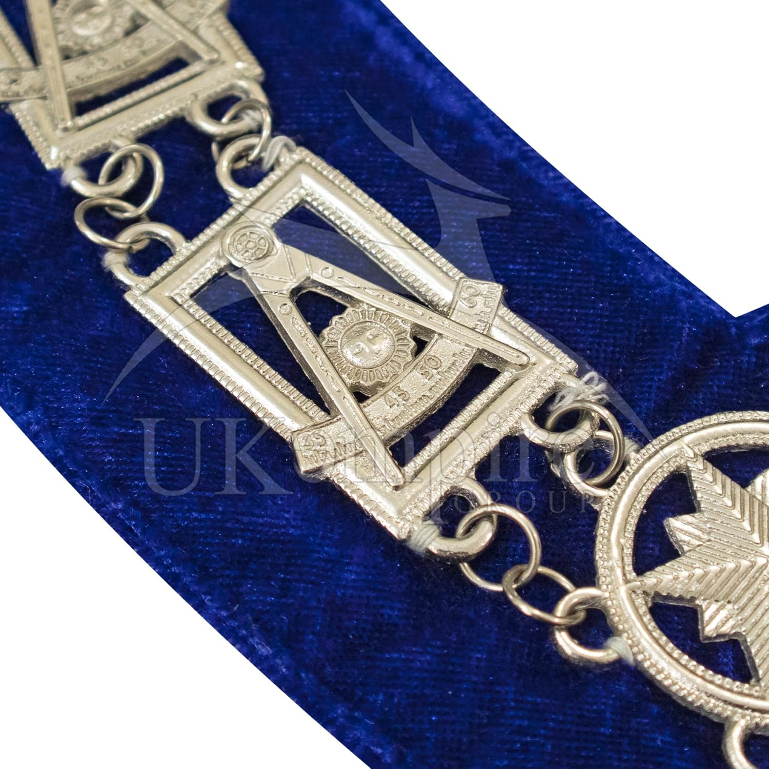 Premium Masonic Past Master Blue Lodge Chain Collar Silver Plated (Blue Velvet Backing) – Freemasons Collars