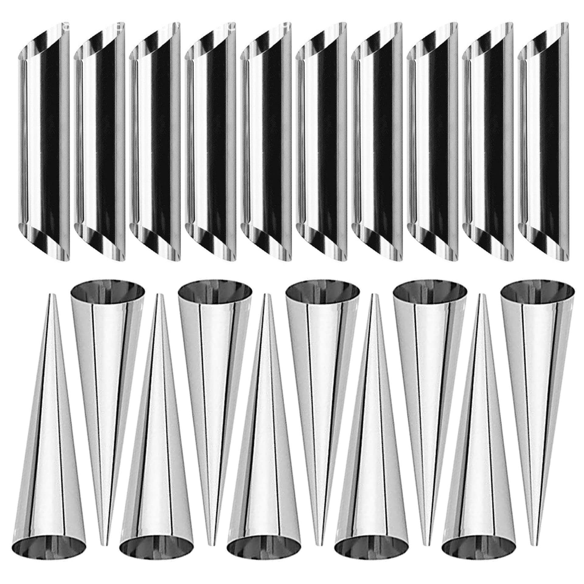 Wangcl Cream 20 Pcs Moulds Stainless Steel Cannoli Form Tubes Roll Mold Screw Croissant Mold Cone Tubular Shaped Mold