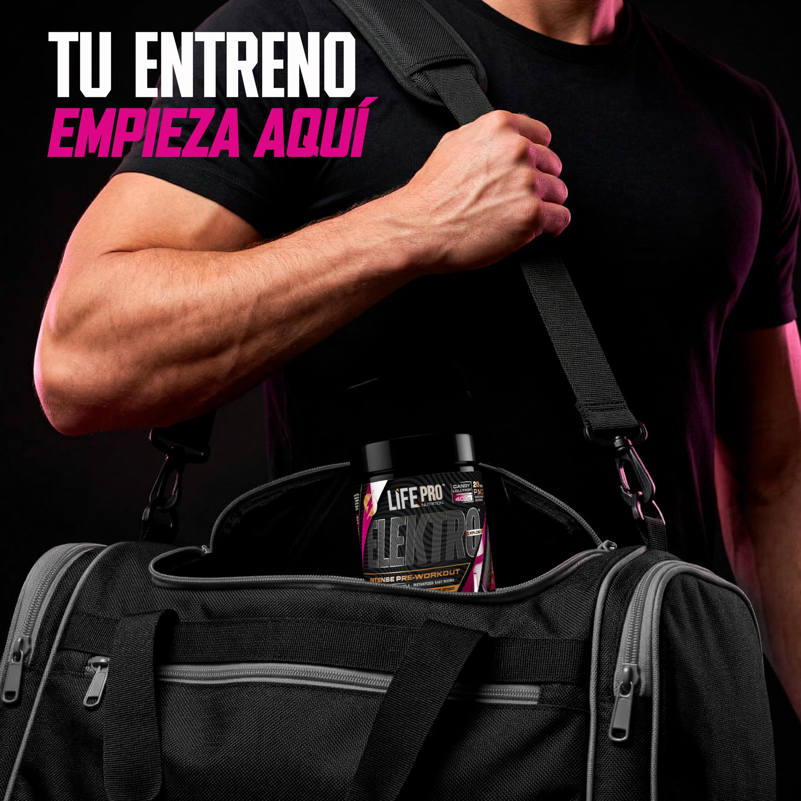 Pre Entreno Life Pro Elektro 400g - Pre Workout Potente con Citrulina Malato 8000mg, Beta Alanina 3000mg, Taurina 1500mg y Cafeína 200mg, Preentreno para Energía, Bombeo y Rendimiento | Sabor Lollipop