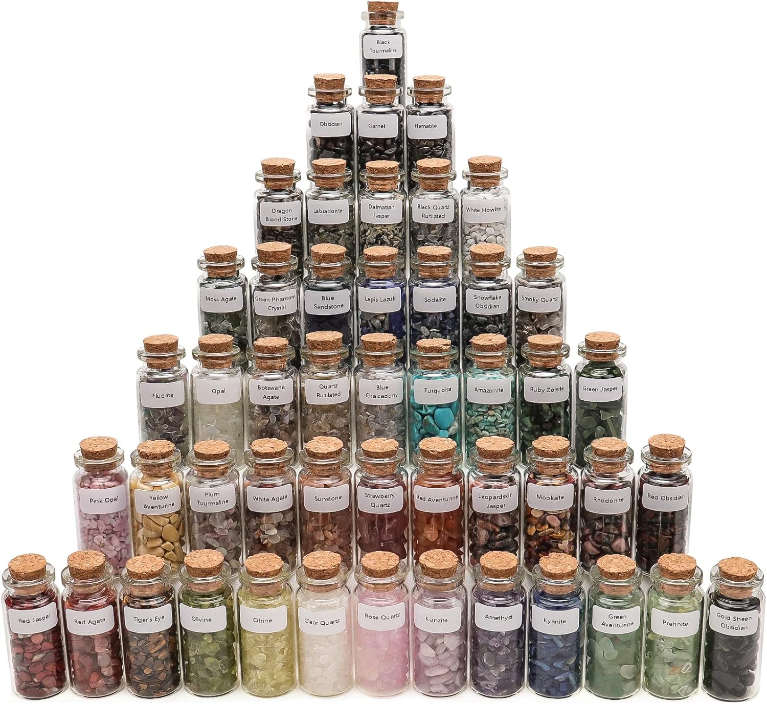 Witchcraft Supplies, A Set of 49 Different Gemstones Crystals in Glass Bottles, Crystal Chip Natural Reiki Healing Stones, Random Stuff Witch Crystals for Meditation Therapy and Witchy Decor