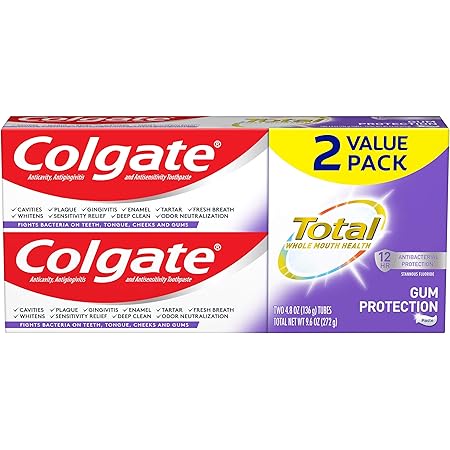 Colgate Total Gum Protection Toothpaste, Deep Clean Antibacterial Protection, Mint - 4.8 Ounce (2 Pack)