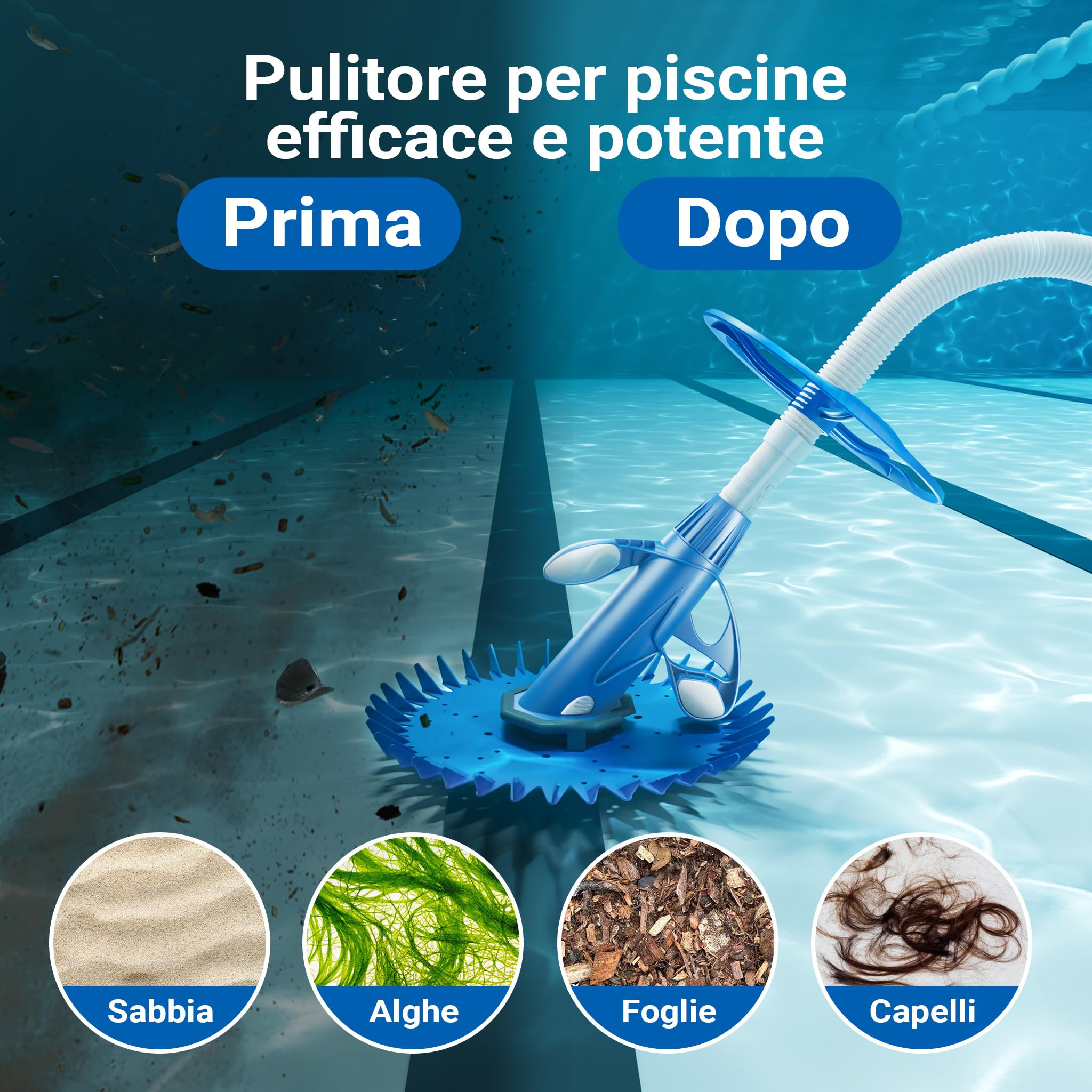 Wiltec Pulitore automatico per piscine incl.12 tubi Aspiratore per pulizia fondo piscina