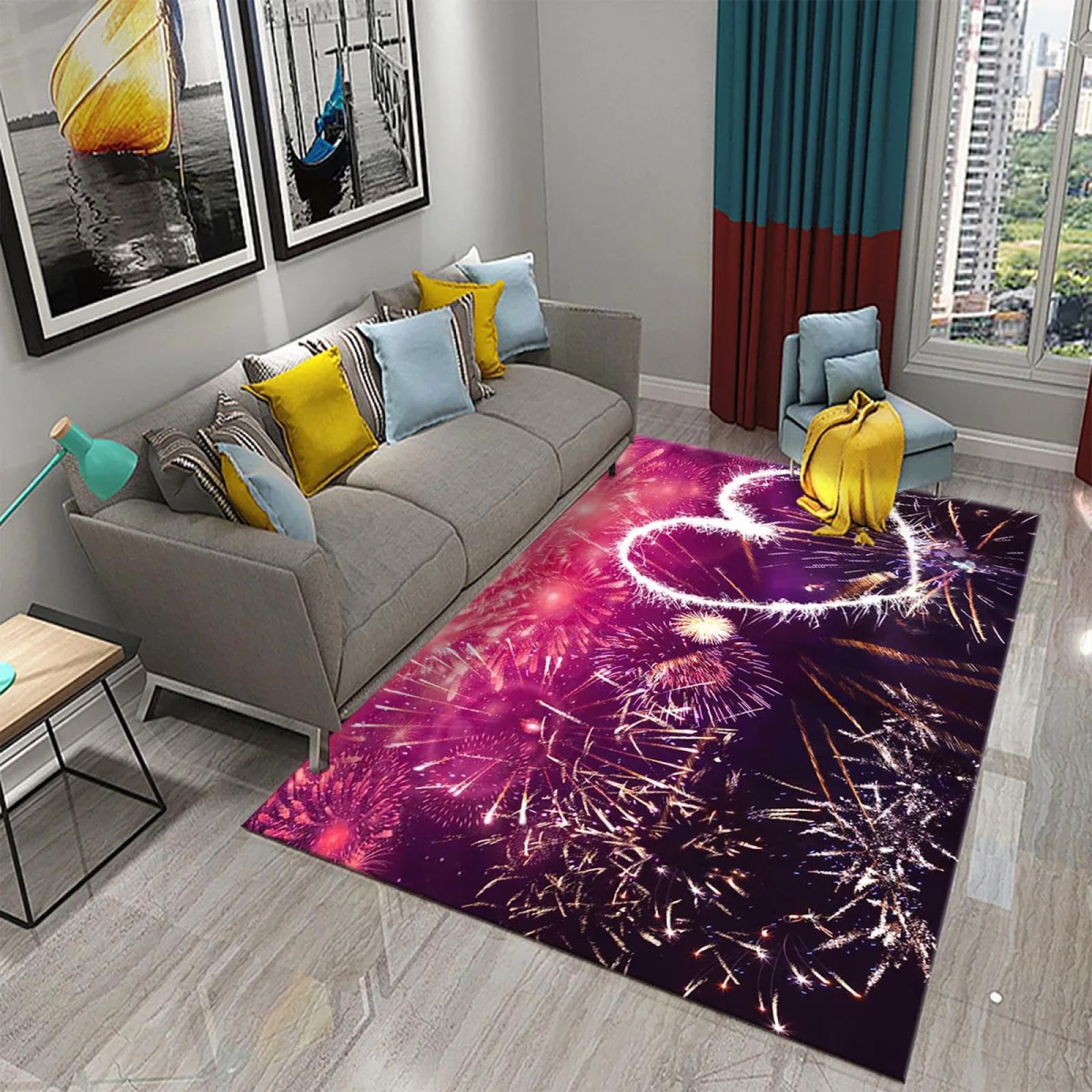 Tapis de sol Art Moderne feux d'artifice 3D, finition premium pour intérieur chic