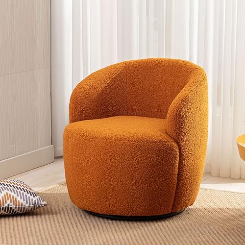 CALABASH Silla giratoria pequeña, sillas giratorias para sala de estar, sillas redondas de 360, sillas de club modernas tapizadas de peluche para