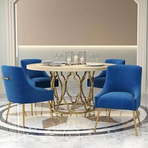 Miniatura 2 de Juego de 2 sillas de comedor, modernas sillas de comedor de terciopelo con patas doradas, sillas decorativas tapizadas para sala de estar, Azul