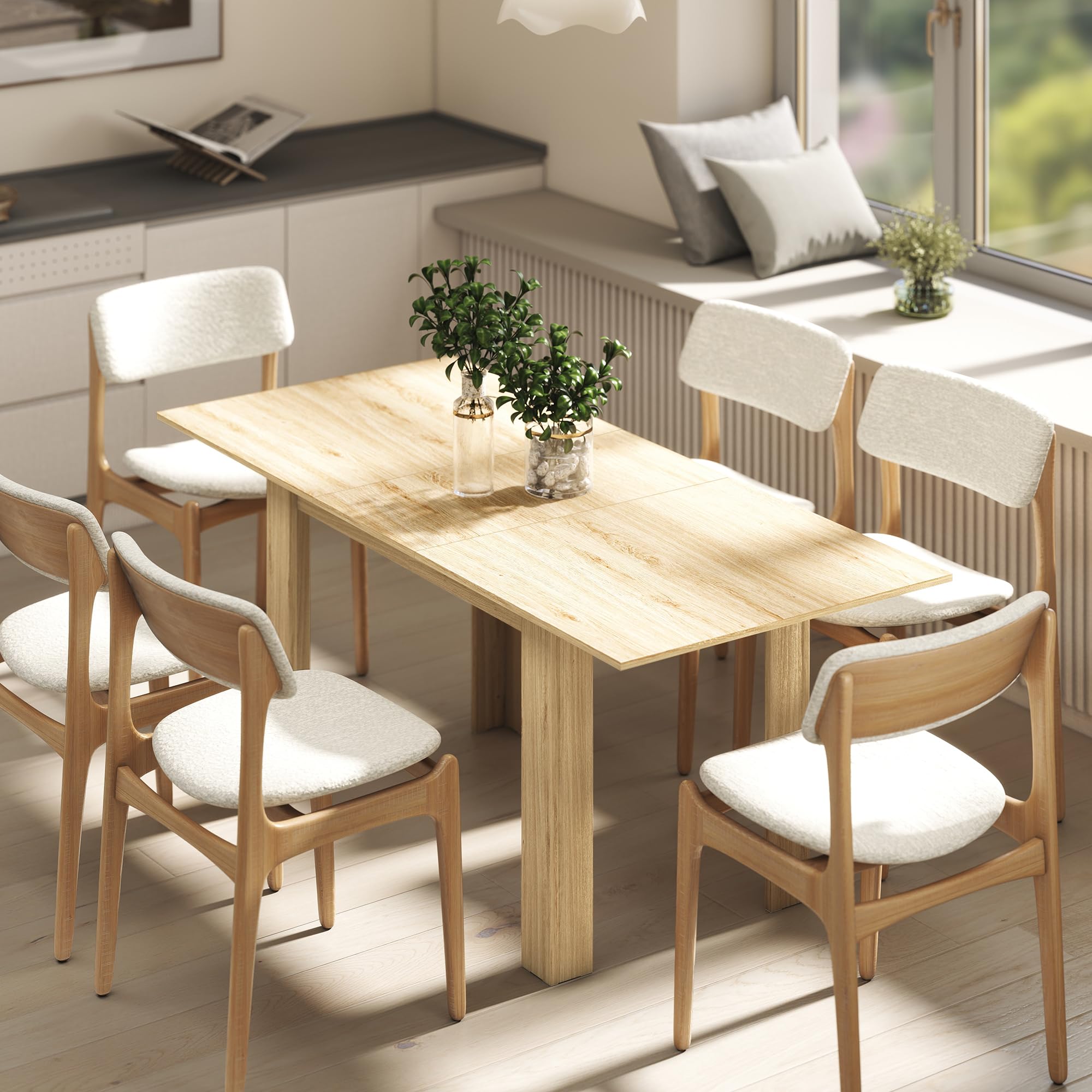 HOMCOM Table à Manger Extensible, Table de Cuisine rectangulaire, pour 6-8 Personnes, pour Petits espaces, Design Moderne, 140-180 x 80 cm, Effet Bois Naturel