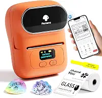 Phomemo Impressora de código de barras - M110 máquina de fazer etiquetas temáticas Bluetooth sem fio para pequenas empresas, escola, código de barras, endereço, joias, roupas, organização, laranja