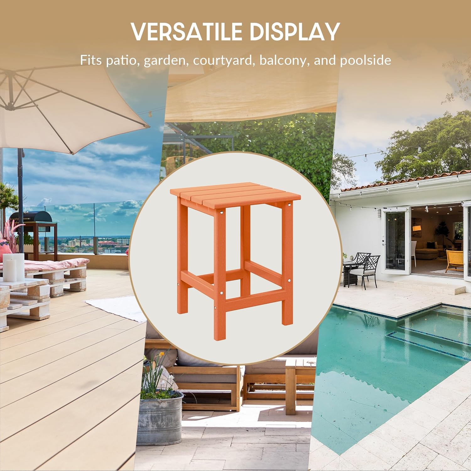 WestinTrends Malibu Square Outdoor Side Table for Adirondack Chair, Orange