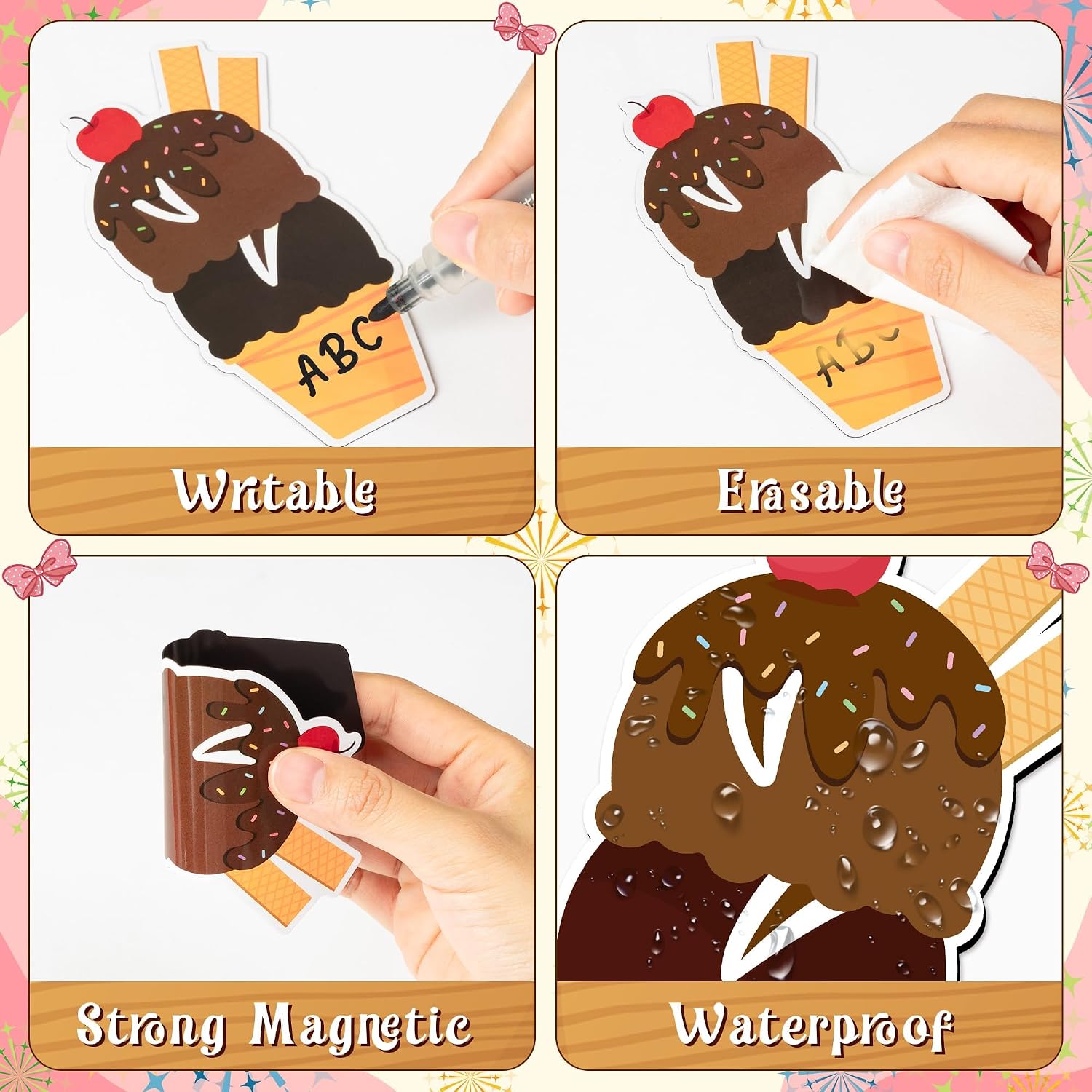 BOpusail 12Pcs Summer Ice Cream Mouse Cruise Door Magnets Cute Style Ice Cream Cruises Entrance Decals Decor Refrigerator Garage Magnet Waterproof Magnetic Sticker for Holiday Carnival Ships Cabin image 3