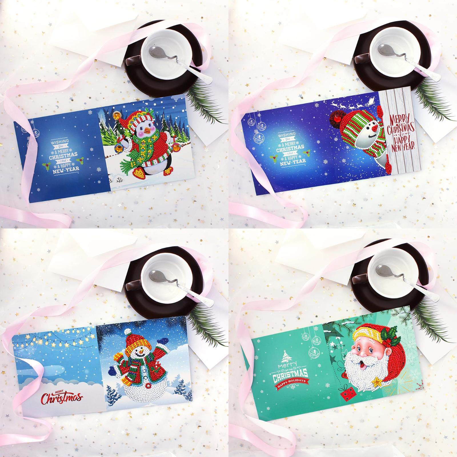 iFCOW Lot de 8 cartes de vœux de Noël 5D à faire soi-même avec peinture diamant pour les fêtes entre amis et la famille