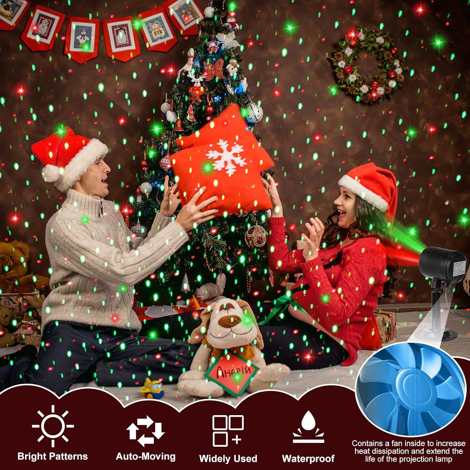 Honoson 1 Pcs Christmas Laser Projector Lights Outdoor RGB Laser Light with Remote Waterproof Motion Xmas Holiday Projector Garden Decoration for Lawns Party House (Red Green Color)