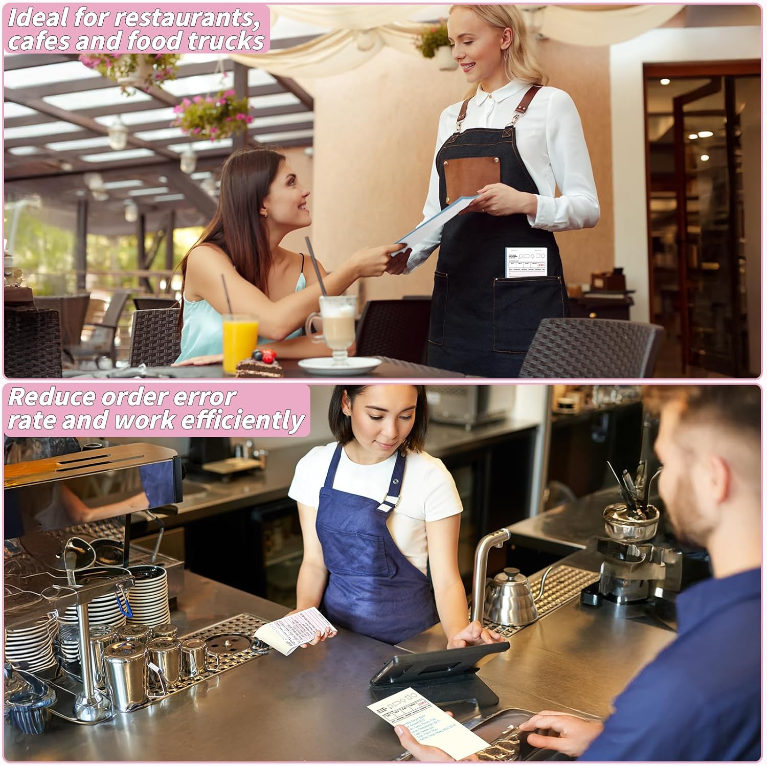 60 Pack Guest Check Book Bulk Double Part Order Pads for Servers, 2 Part Carbonless Server Note Pads, 3.5 x 6.75 Inch Pink Waitress Notepad for Bars Cafes Restaurant Food Trucks