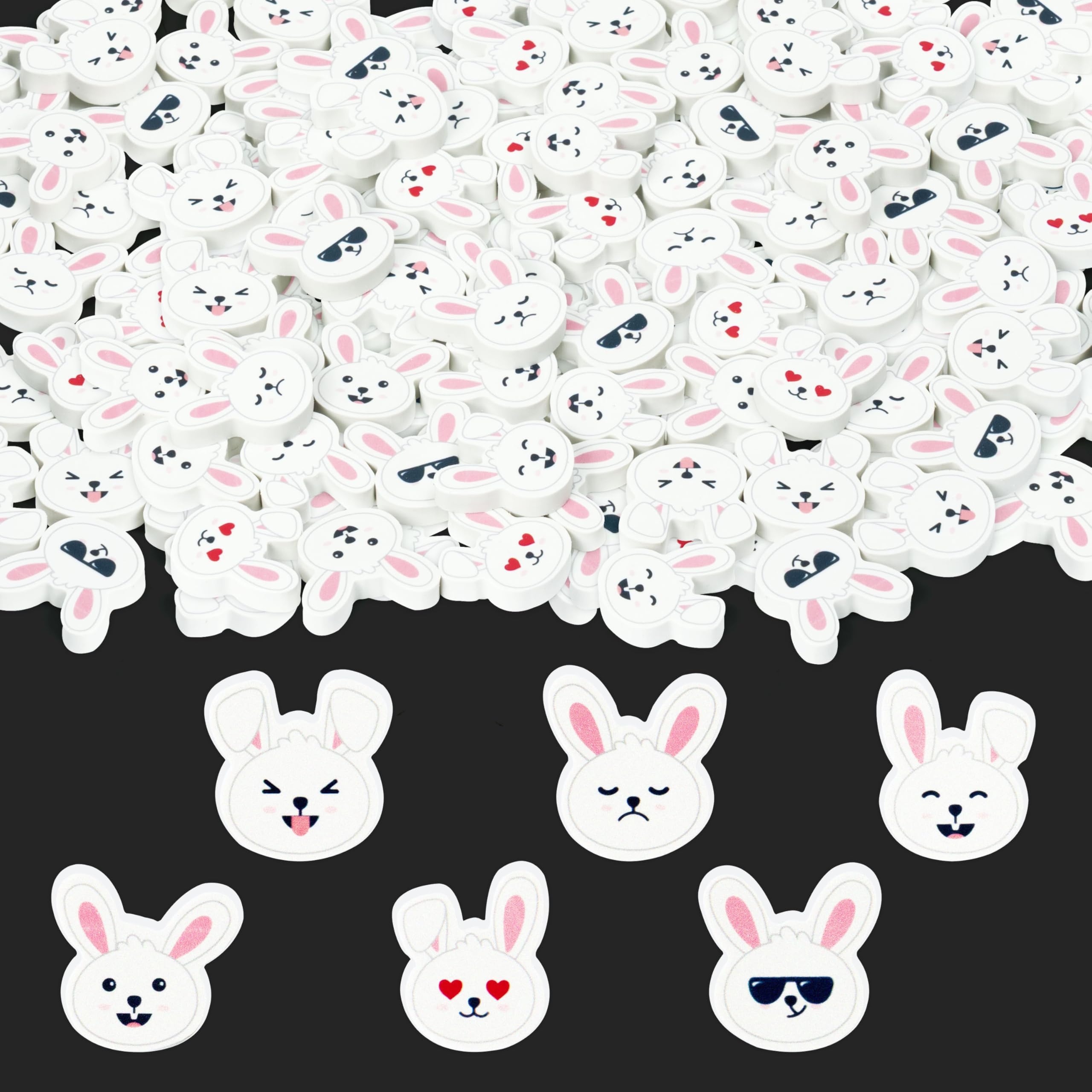 Easter Bunny Mini Erasers for Kids - 60Pcs Spring Gifts Easter Rabbit Pencil Erasers Cute Rabbit Ears Face 3D Puzzle Desk Pet Stationery for Classroom Reward Basket Stuffers Birthday Party
