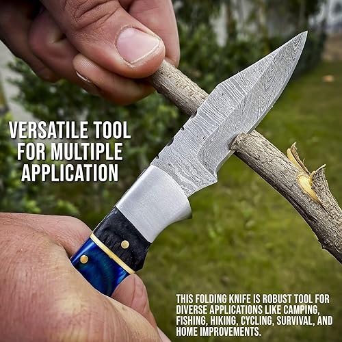 Miniatura 8 de AR Knife Navaja de bolsillo de acero de Damasco de 6.5 pulgadas para hombre, cuchillos plegables con vaina. Pequeños cuchillos de bolsillo ligeros