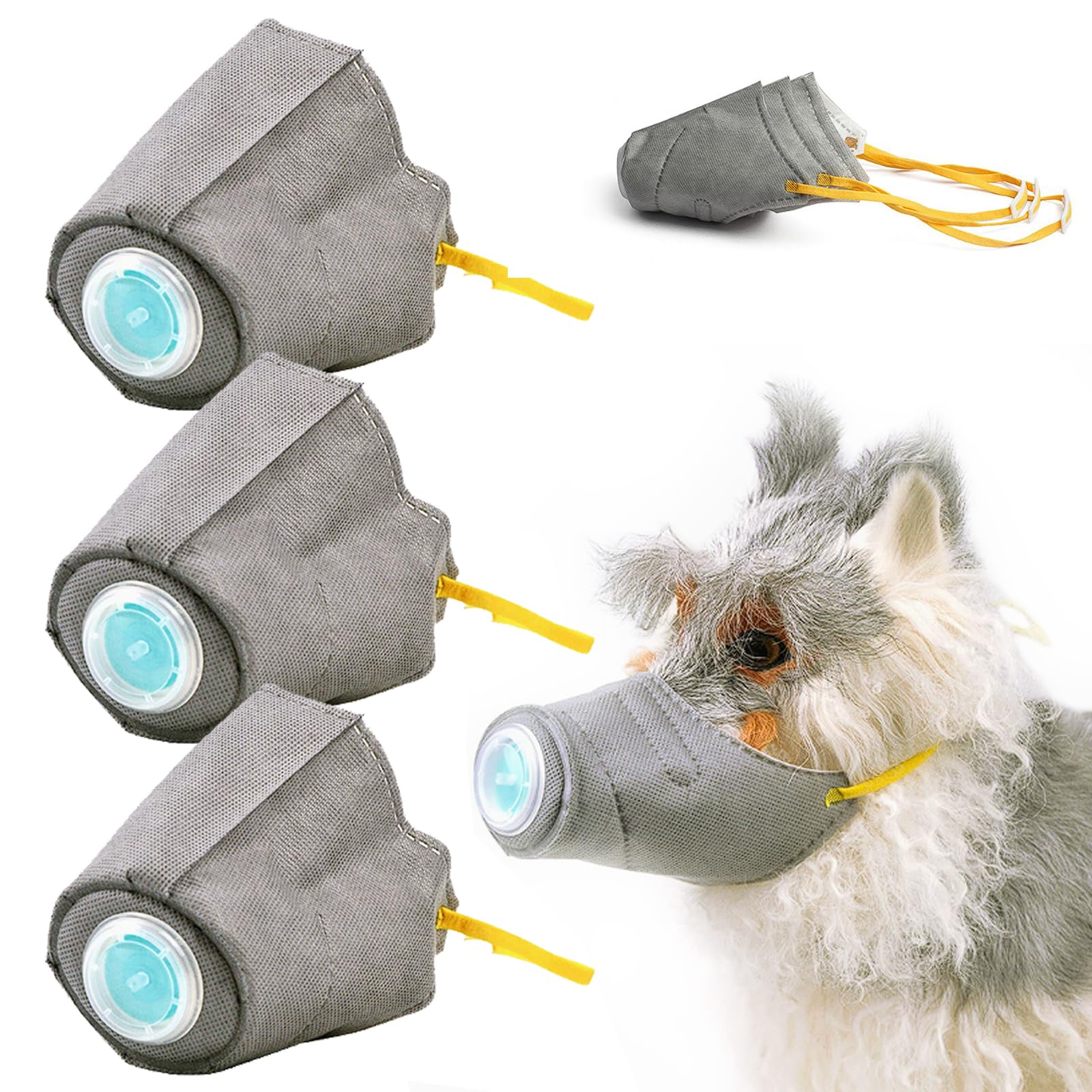 Dog Mask, 3/8Pcs Reusable Breathable Dog Air Filter Mask, Adjustable Dog Gas Face Mask, Dog Gas Mask, Dog Respirator Mask, Dog Smoke Mask, One-Way Exhalation Valve Design (L,3PCS)