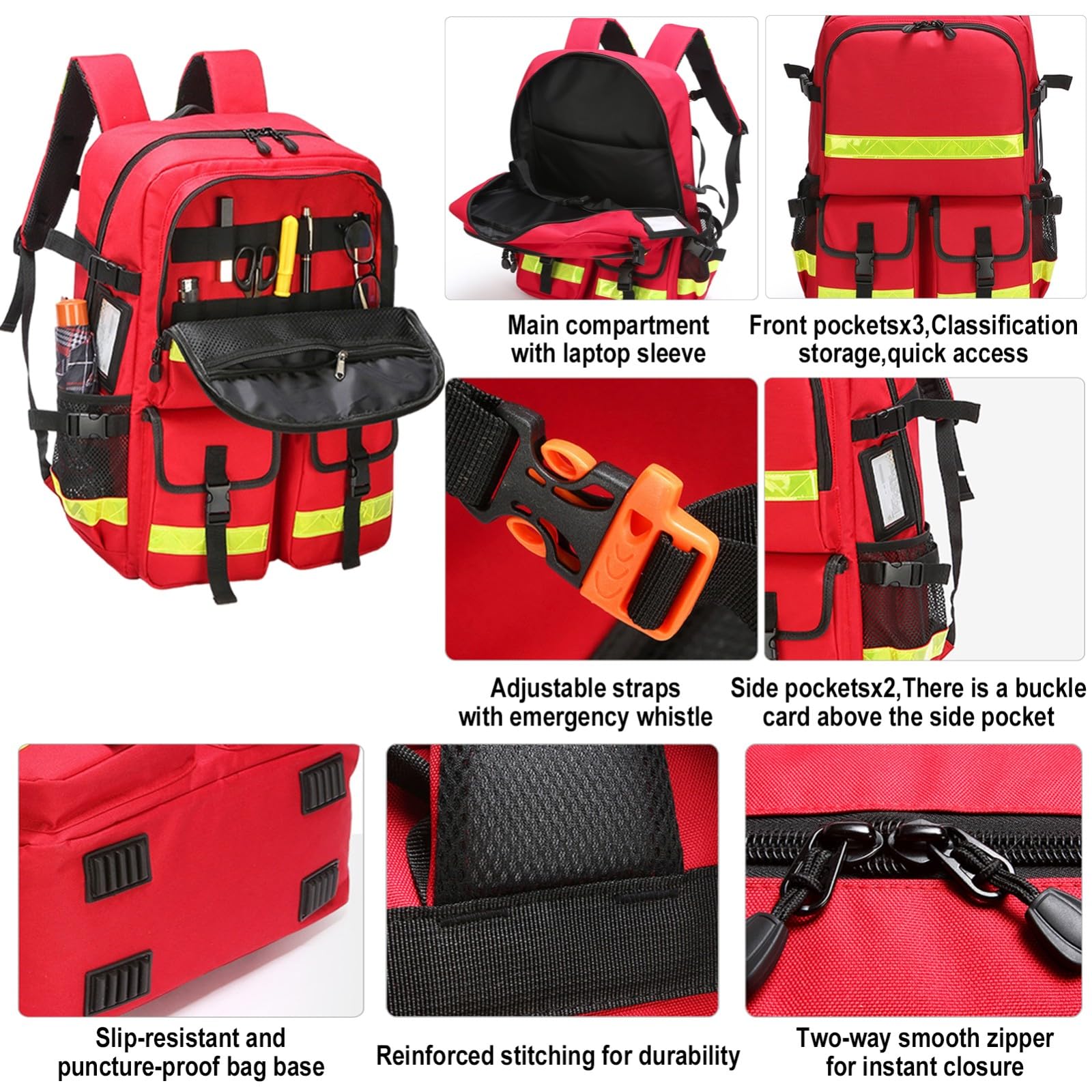 Erste Hilfe Tasche Leer,Notfall-Trauma-Rucksack mit reflektierender,Großer Wasserdicht Verschleißfest Verstellbarer Riemen Atmungsaktiv Rücken für Reisen Haus,Auto,Arbeitsplatz,Outdoor(Black)
