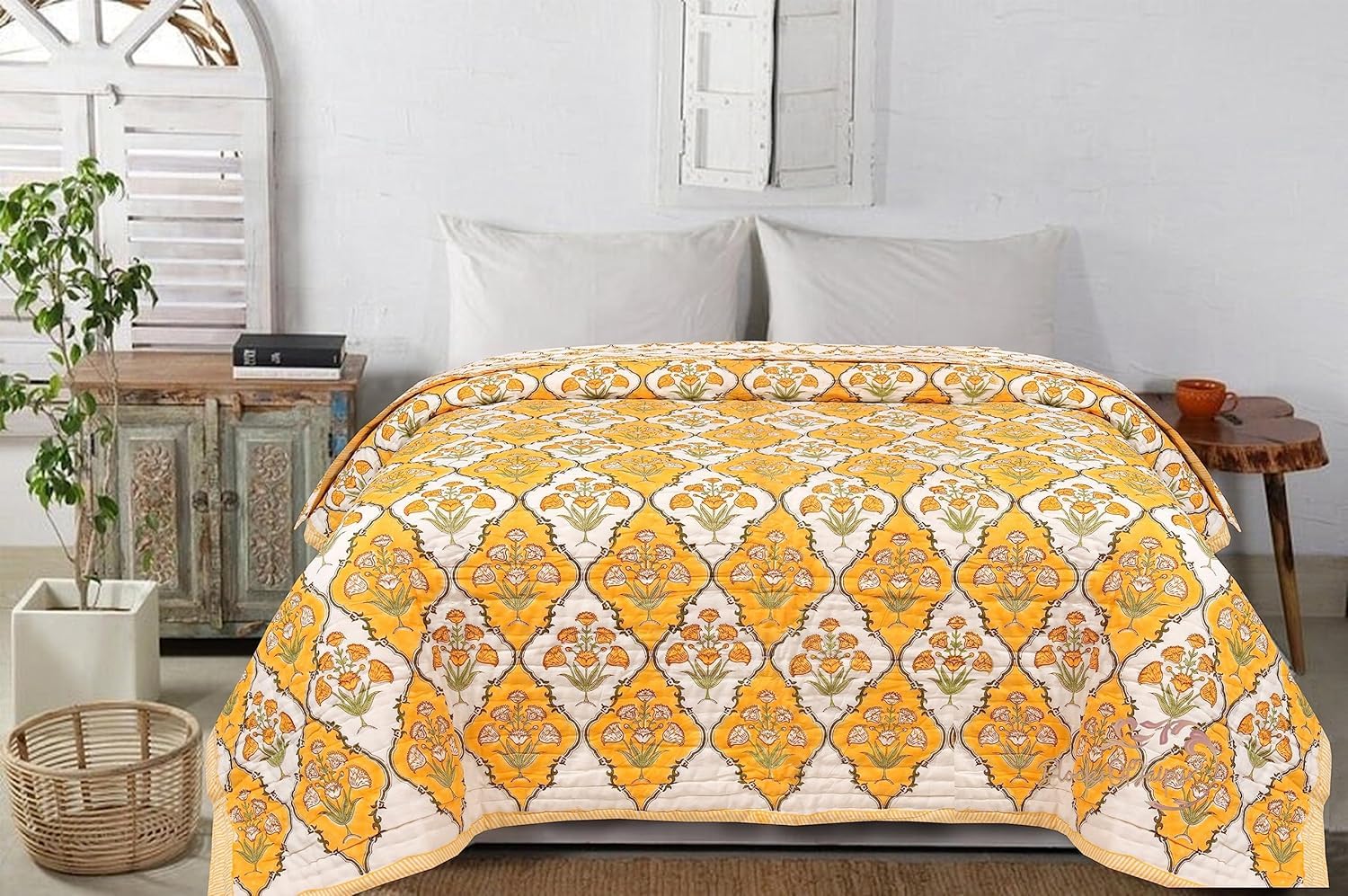 Double Bed AC Quilt | 100% Cotton 400 TC Comforter | Reversible Blanket/Razai with Jaipuri Design | 90 x 105 Inch (Design5) (Double)-image-14