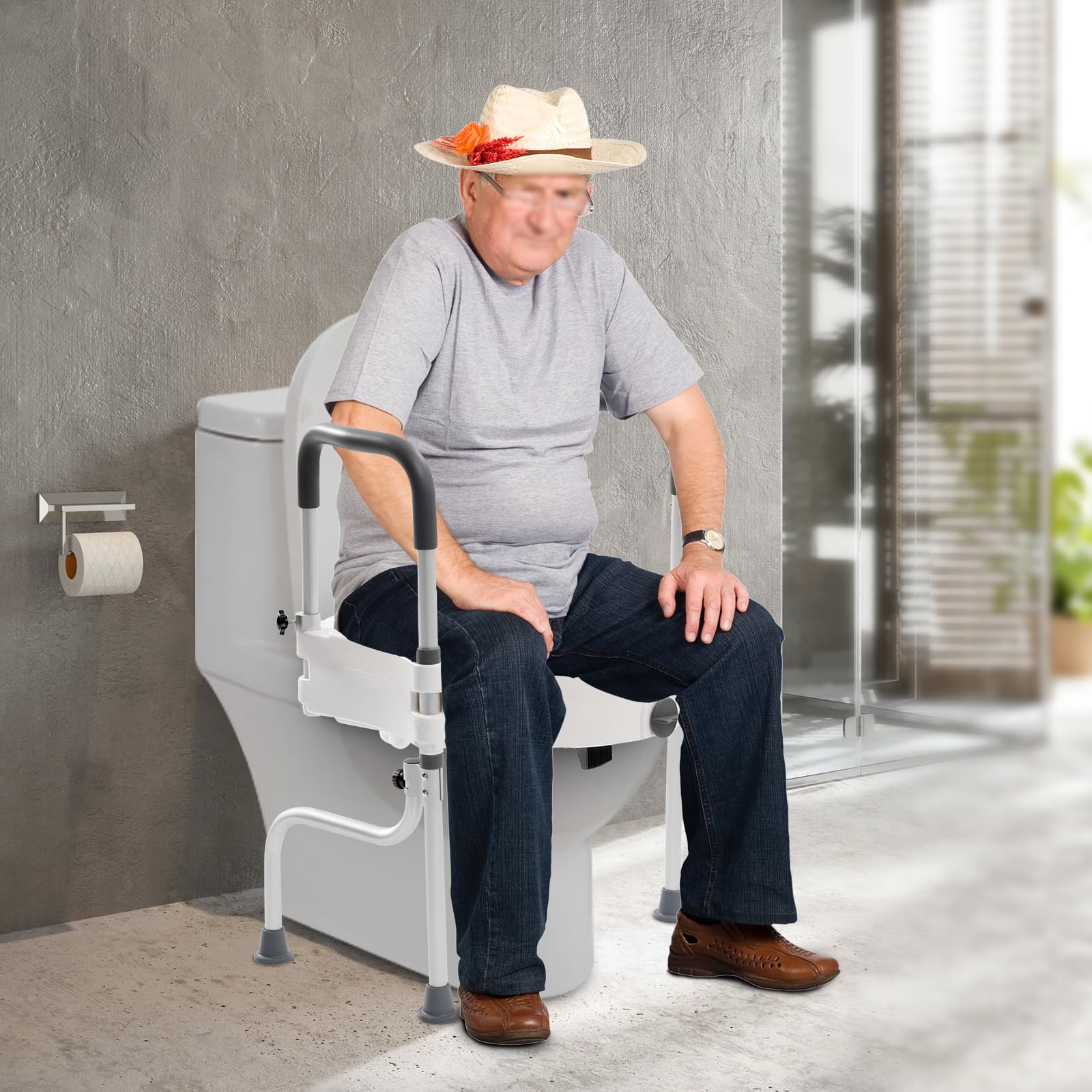 Rialzo per WC con braccioli, 3 in 1, portata 150 kg, supporto WC regolabile in altezza, in alluminio, per anziani, donne incinte e riconvalescenti