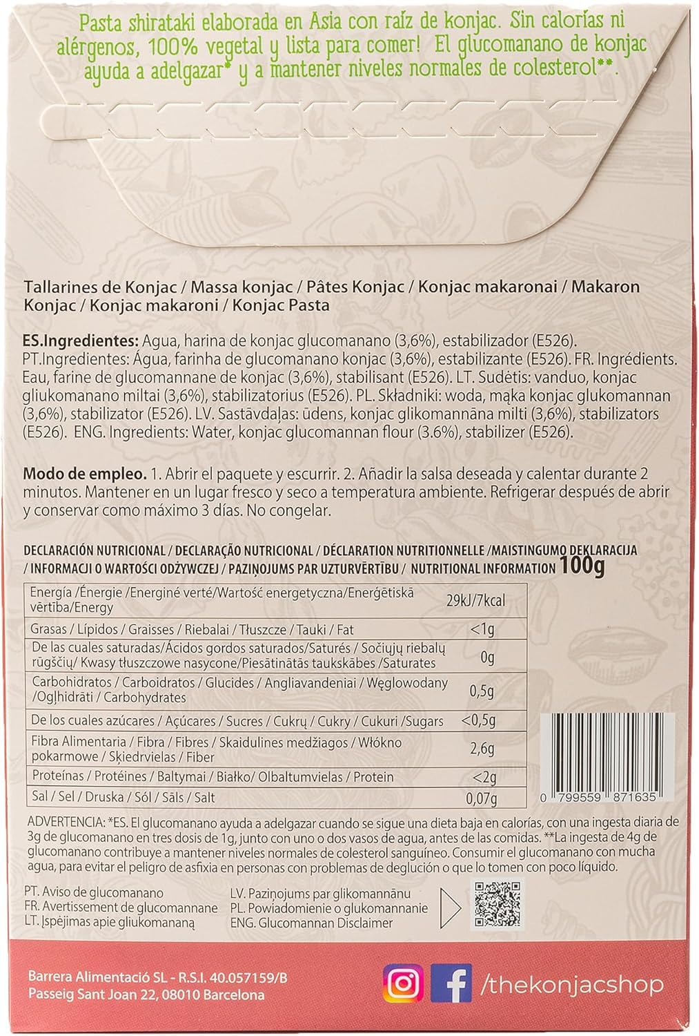 The Konjac Shop - Tallarines de Konjac 270g Shirataki Sin Gluten Bajo en Calorías y Carbohidratos Apto para Veganos y Dietas Keto (Paquete De 5)