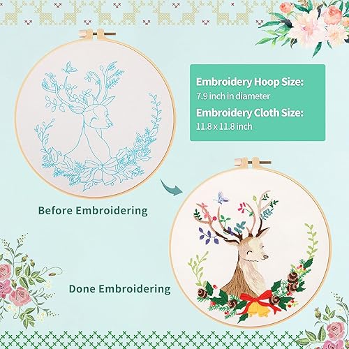 Miniatura 3 de Canlierr Juego de 6 juegos de bordado de Navidad con patrón e instrucciones (idioma español no garantizado), patrón de iniciación de bordado, hilo