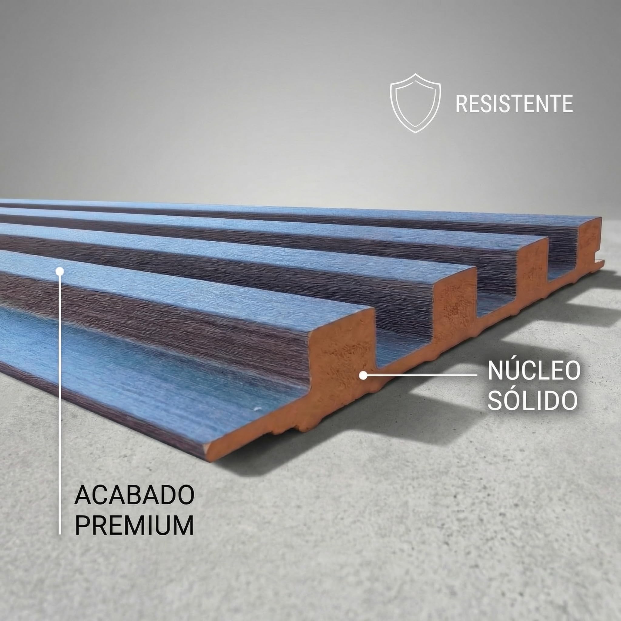 Revestimiento Pared Madera WPC Sólido - 6 Paneles Decorativos 3D Acanalados (130x15,8cm) - Listones Pared Interior Impermeable e Ignífugo - Roble Ahumado