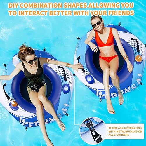 Miniatura 6 de WERNNSAI Tubo de río resistente de 52 pulgadas con cubierta de lona, flotadores grandes para piscina, tubos de agua inflables hexagonales, tubos,