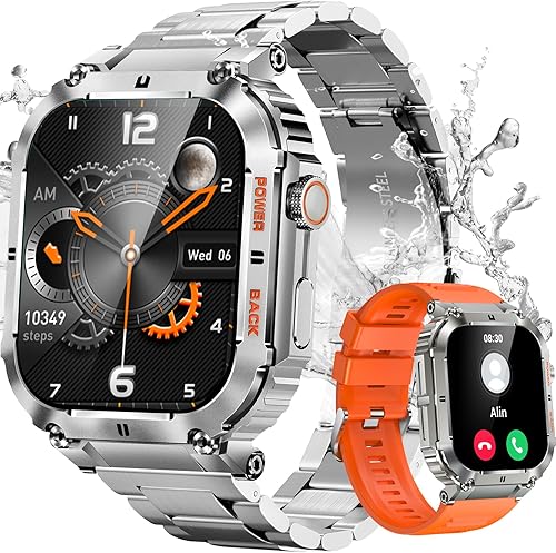 Relojes inteligentes militares para hombres, carcasa de metal completo, reloj táctico resistente al aire libre, 104 modos deportivos iOS Android,