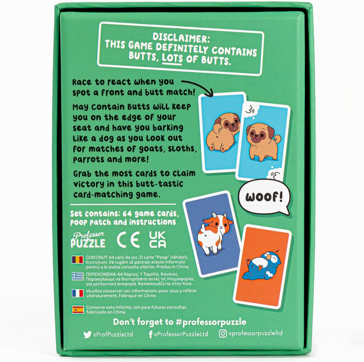 Professor PUZZLE May Contain Butts - Race to React in This Fast-paced Butt-Matching Card Game!
