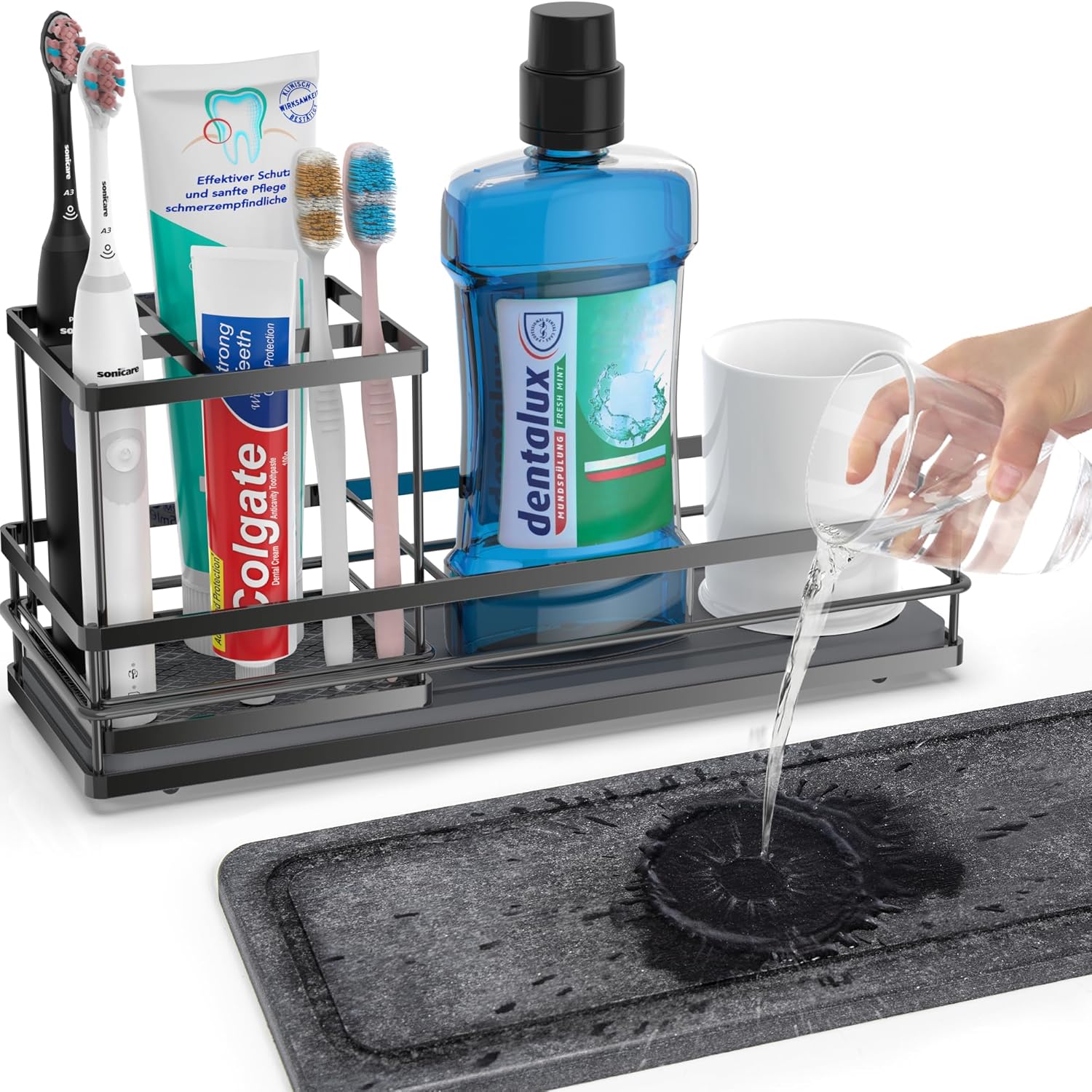 Toothbrush Holders with Water Absorbing Diatomite for Bathrooms, Electric Tooth Brush Toothpaste Holder, Kitchen Countertop Sink Caddy Sponge Organizers and Storage, Stone Drying