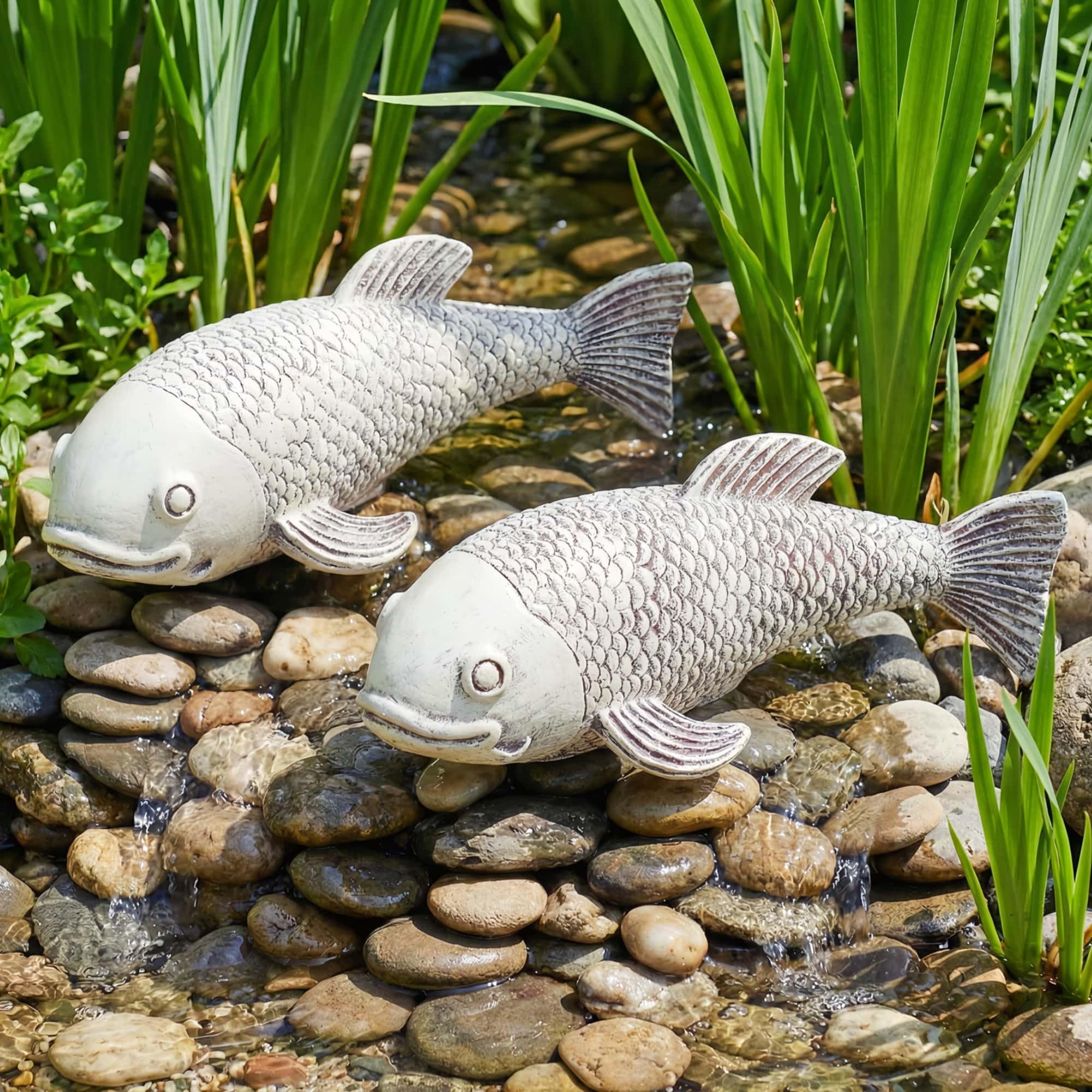 Euiroet Set of 2 Koi Fish Decor, Large Outdoor Garden Statues, Pond Accessories, Yard Decor, Real Fish Sculpture Art, Koi Pond Kit, Statues for Yard Ornaments Sculpture Garden for Outdoors