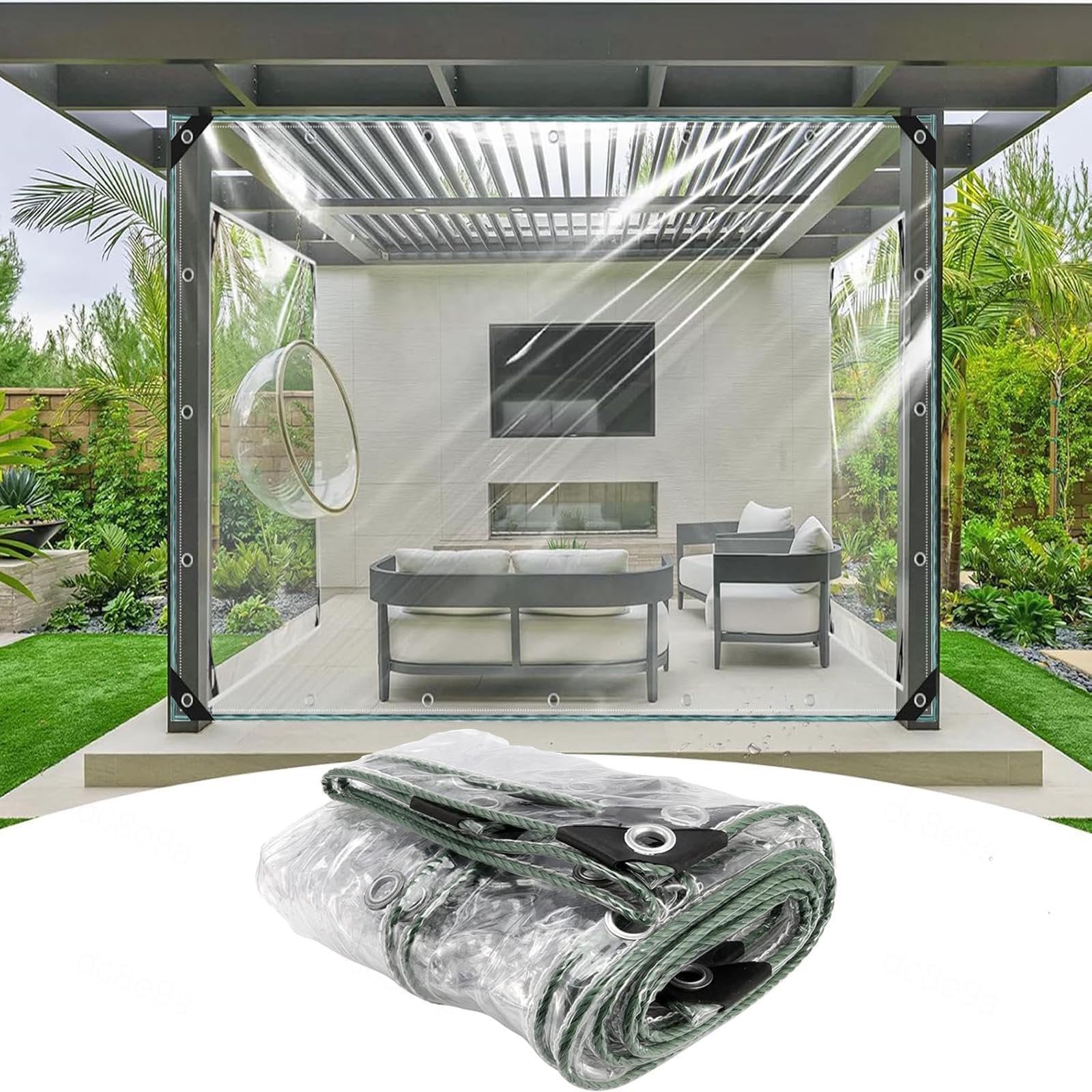 Transparent Tarpaulin Heavy Duty, 400g/㎡ Pvc Clear Waterproof Tarpaulin,Reinforced Eyelets,Gazebo Garden Carport Waterproof Side Panels, Protective Tarp,LxW-3.2x2.2m/10.5x7.2ft