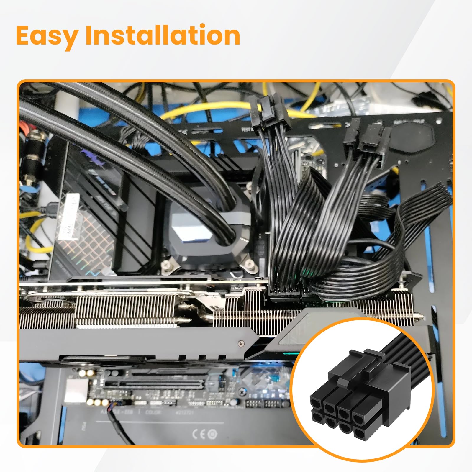 Kabel rozdzielający PCIE 18AWG do C-orsair, ATX 8-pinowy męski na podwójny PCIe 8-pinowy (6+2) męski kabel zasilający do zasilacza C-orsair T-hermaltake A-RESGAME (60 cm + 20 cm)