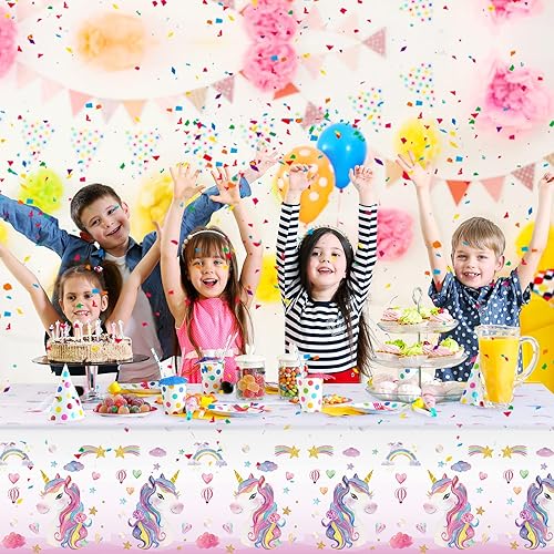 Miniatura 6 de Tiamon Mantel desechable de unicornio de 3 piezas, manteles rectangulares de plástico más grandes para baby shower, suministros de fiesta temática