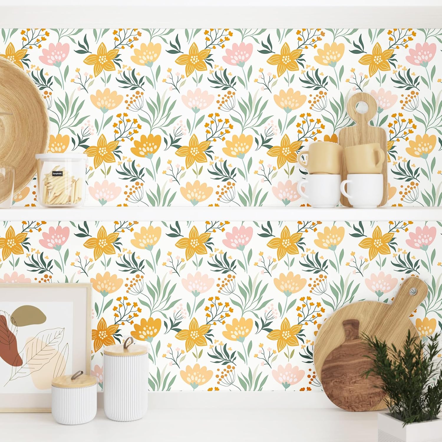 Cute Wildflowers Wallpaper Peel and Stick Floral Wallpaper for Bedroom Bathroom Walls Removable Self Adhesive Floral Contact Paper for Cabinets Shelf Liner Temporary 17.5"x102"