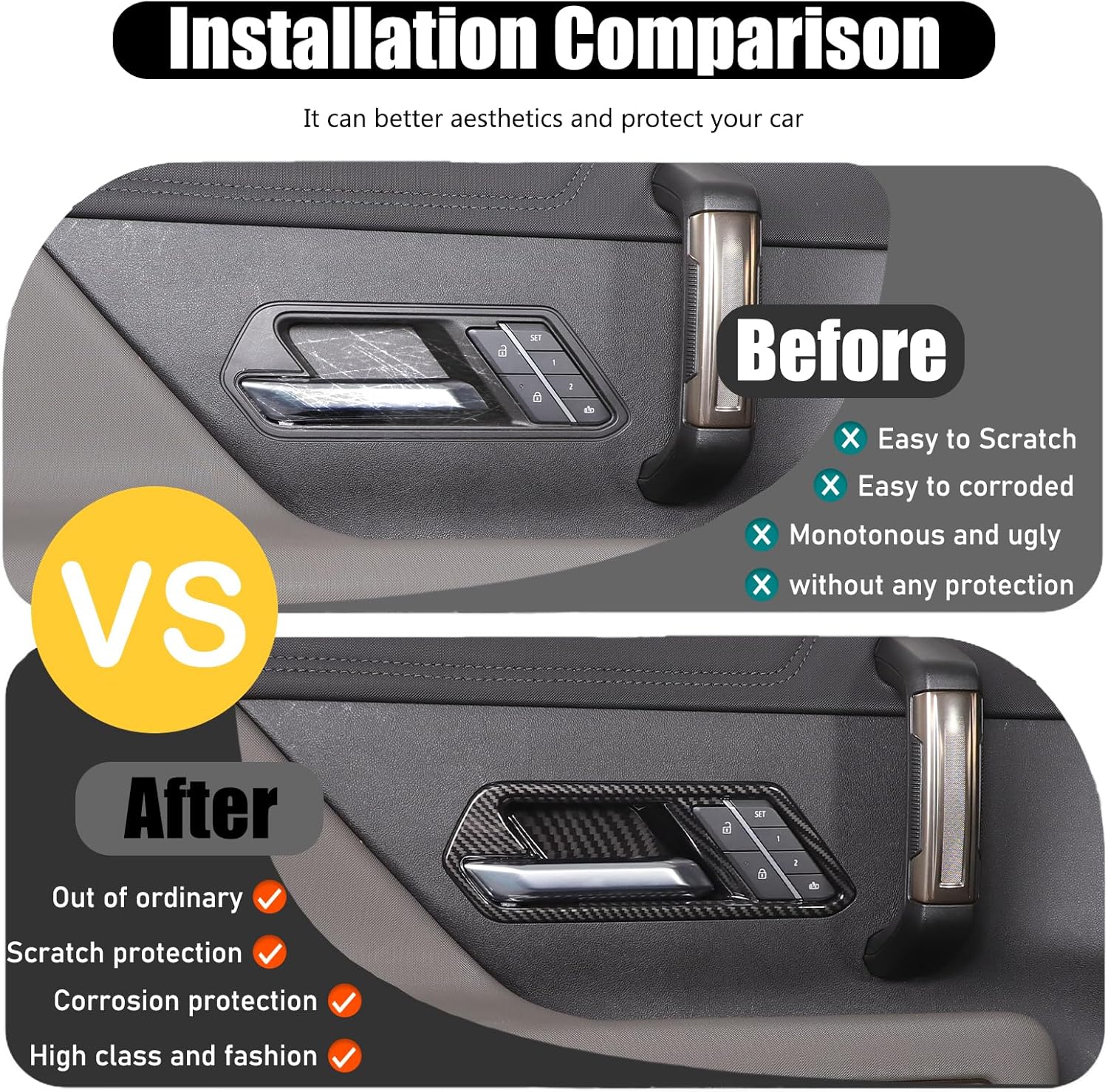 for Hummer EV Accessories Car Inner Door Panel Trim Sticker,ABS 4-Door Handle Panel Protection Cover Decoration Sticker Molding for Hummer EV SUV Truck Pickup 2022-2024 2025+ (Carbon Fiber Pattern)