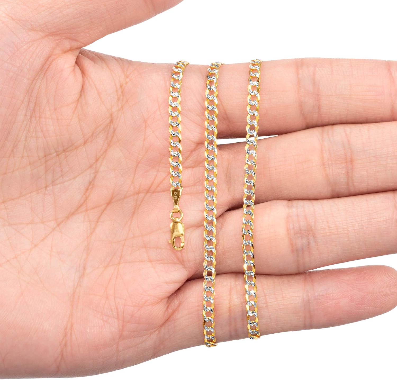 Nuragold 14k Real Yellow Gold Solid Cuban Curb Link 3mm Diamond Cut Pave Chain Bracelet (7"-9") Two Tone Italian Jewelry for Men & Women - Image 4