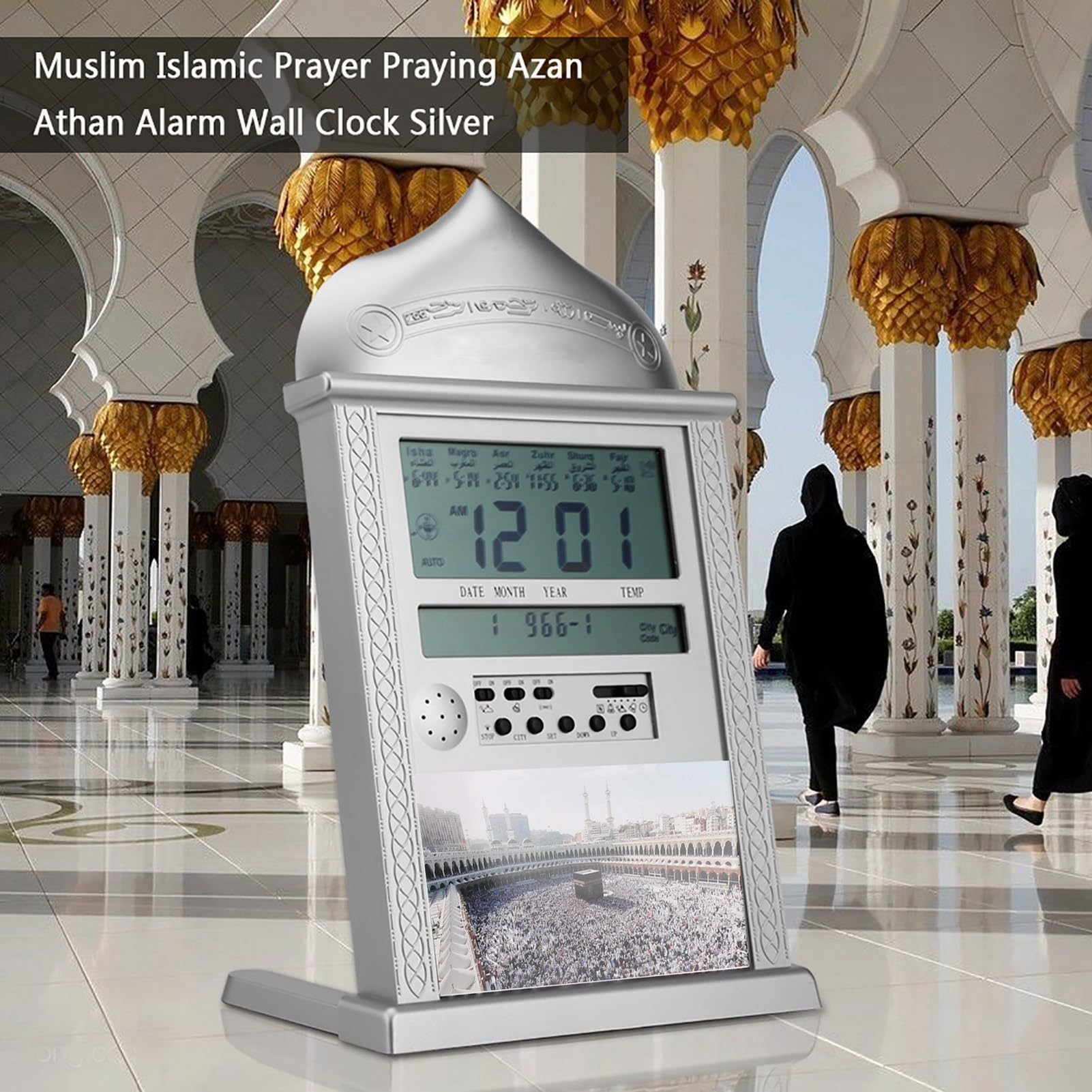 Haofy Orologio digitale azan musulmano automatico, allarme di preghiera islamica cinque volte, orologio da parete orologio da comodino orologio da tavolo orologio da tavolo oro