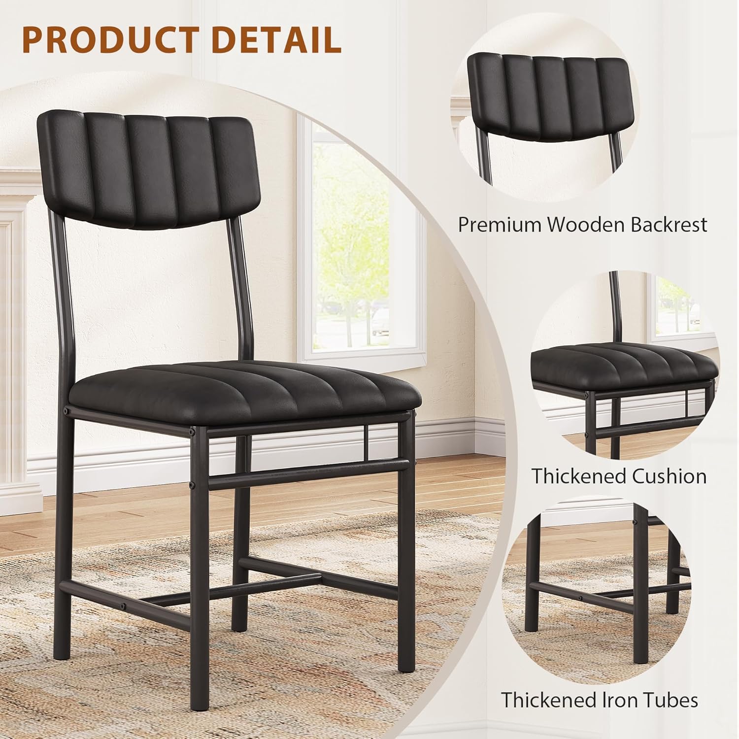 Jocoevol Dining Chairs Set of 6 - Upholstered Dining Room Chairs with PU Leather, Modern Kitchen Chairs with Leather Backrest and Thickened Metal Legs, for Dining Room, Kitchen and Living Room