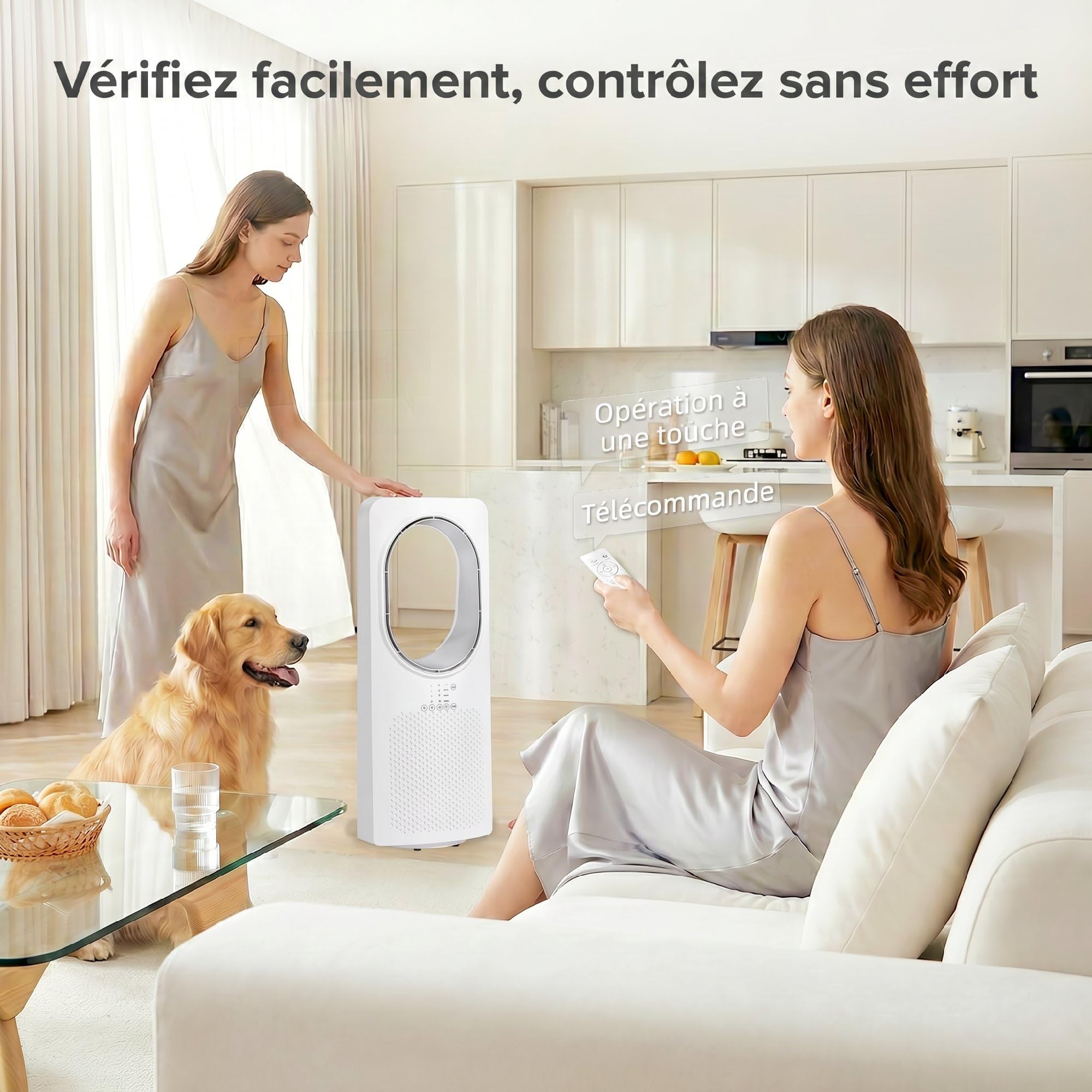 HOMCOM Ventilateur colonne ultra-silencieux 36 dB, ventilateur tour pour chambre, 62cm de haut, oscillant à 45°, 3 vitesses, 3 modes, minuterie 15 H, télécommande, blanc
