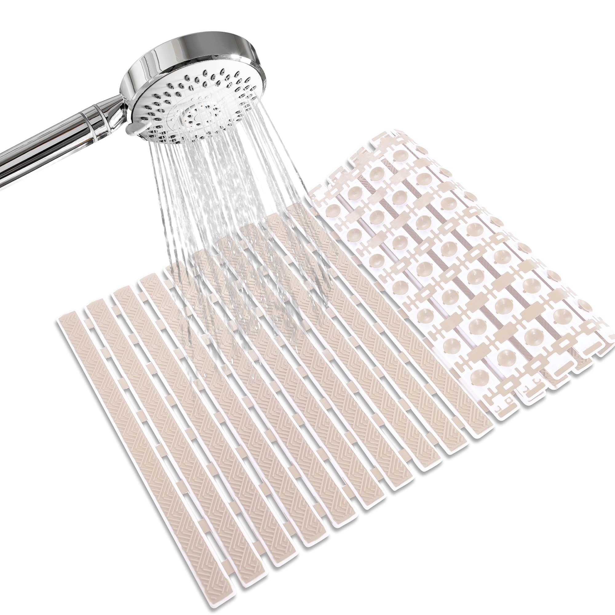 RichAxis Alfombrilla de Ducha Antideslizante para baño con ventosas y Agujeros de Drenaje para bañera (68 x 38 cm, Beige)