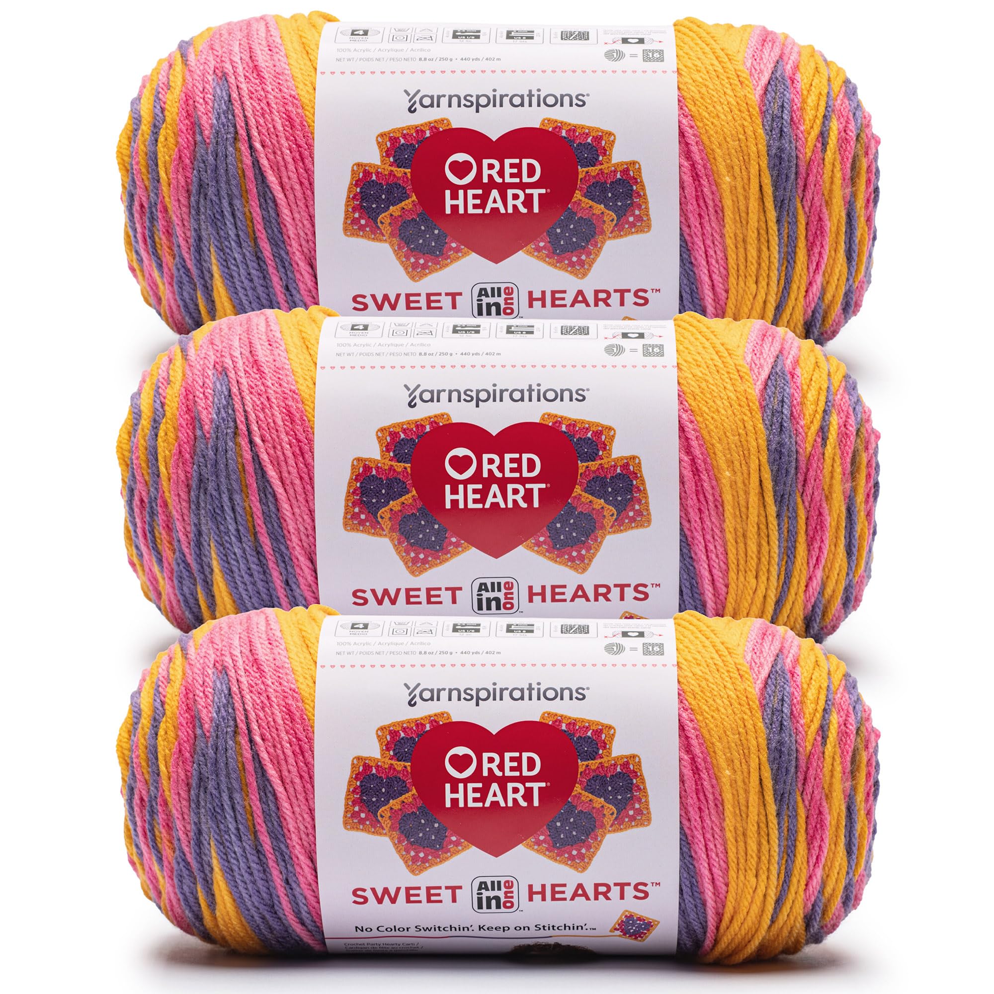 Hilo Red Heart All in One Sweet Hearts Paquete de 3 Ovillos de 250g 100% Acrílico Grosor 4 Mediano