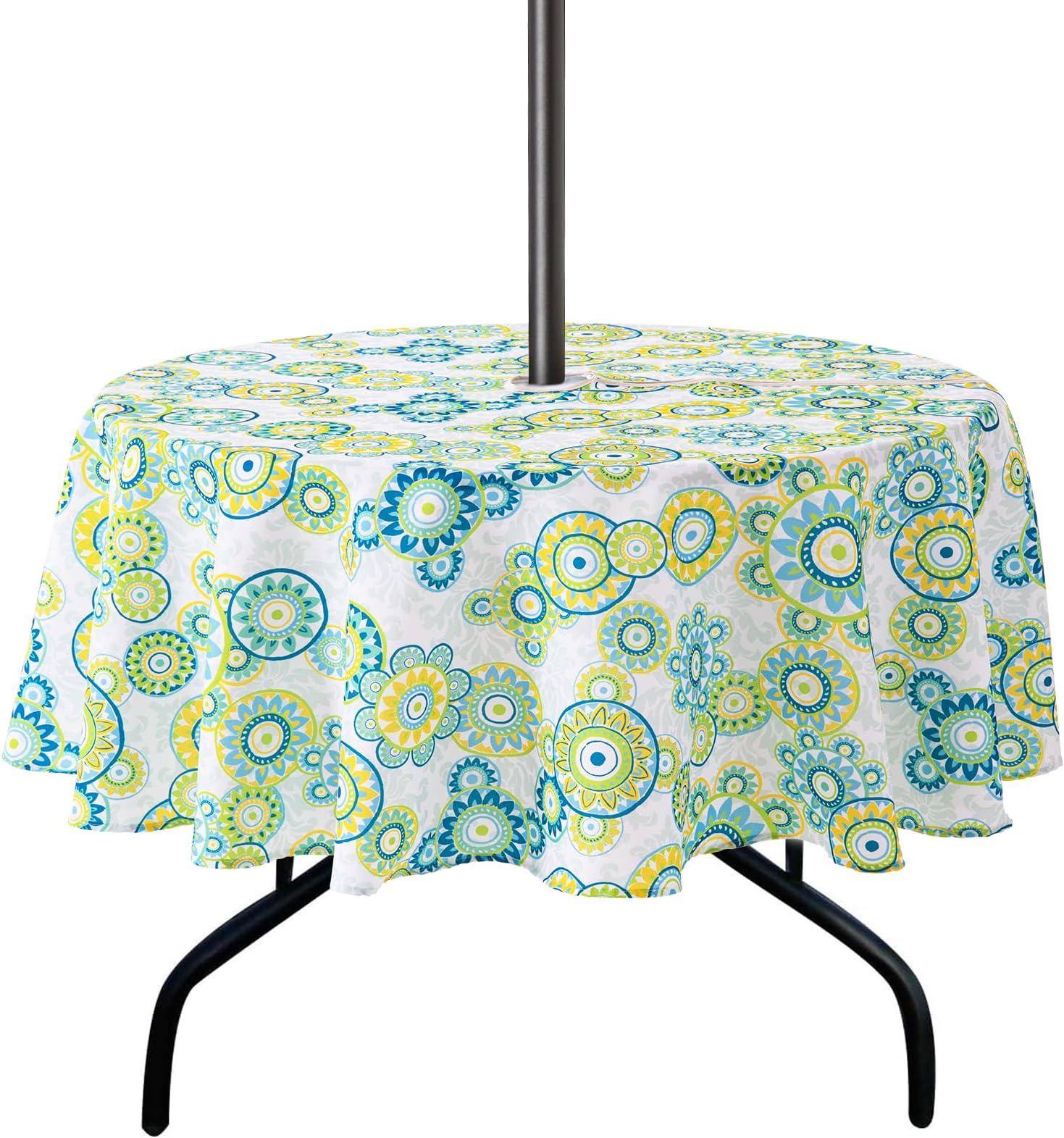 Lamberia Patio Outdoor Indoor 60" 5ft Round Tablecloth with Umbrella Hole and Zipper, Waterproof Table Cover for Backyard Circular Table/BBQs/Picnic (Flower, 60" Round, Zippered)